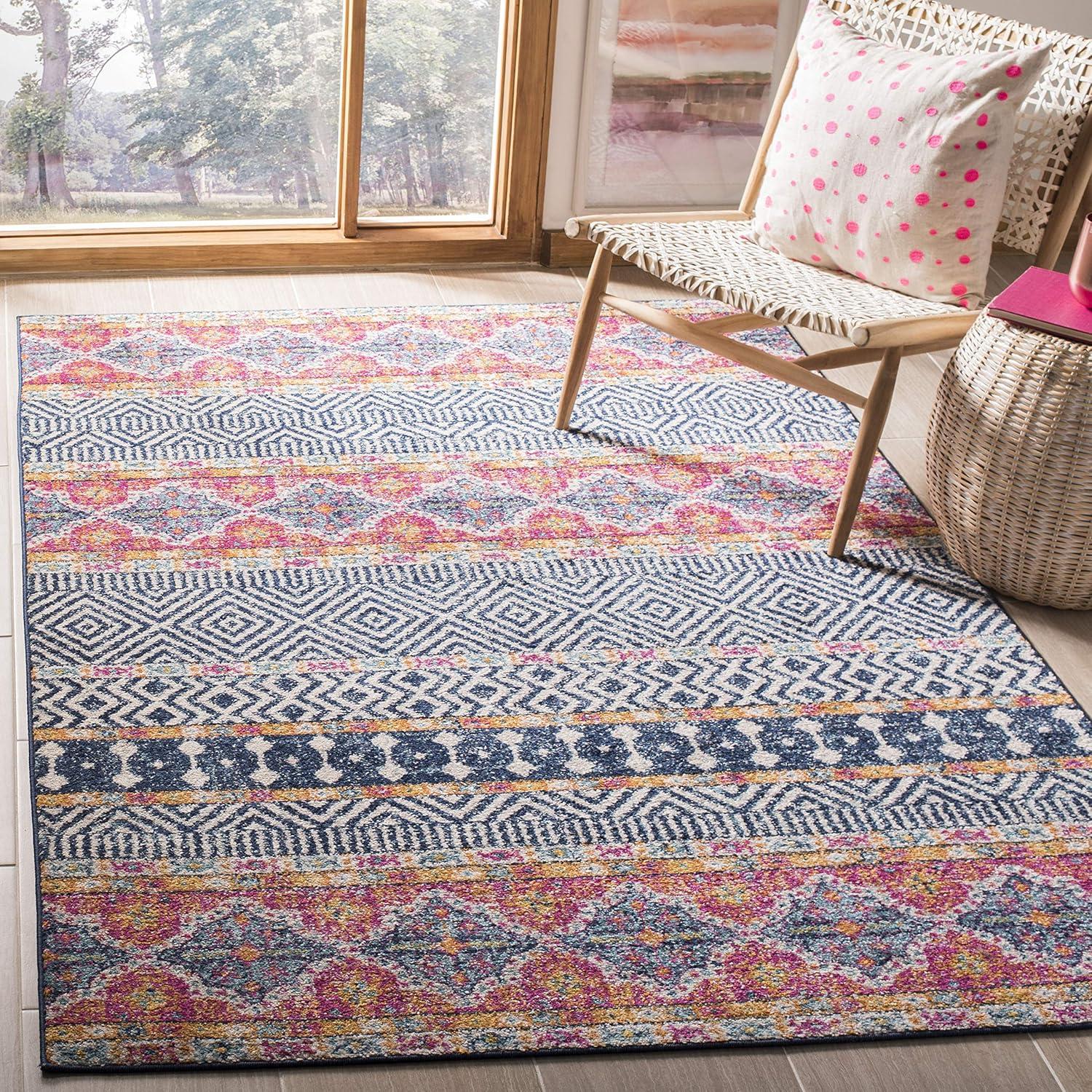 image:imageSAFAVIEH Madison Collection Area Rug 53 x 76 Grey amp Turquoise Boho Chic Design NonShedding amp Easy Care Ideal for High Traffic Areas in Living Room Bedroom MAD797GNavyIvory