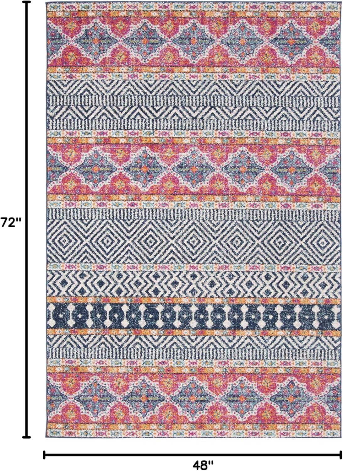 image:imageSAFAVIEH Madison Collection Area Rug 53 x 76 Grey amp Turquoise Boho Chic Design NonShedding amp Easy Care Ideal for High Traffic Areas in Living Room Bedroom MAD797GNavyIvory