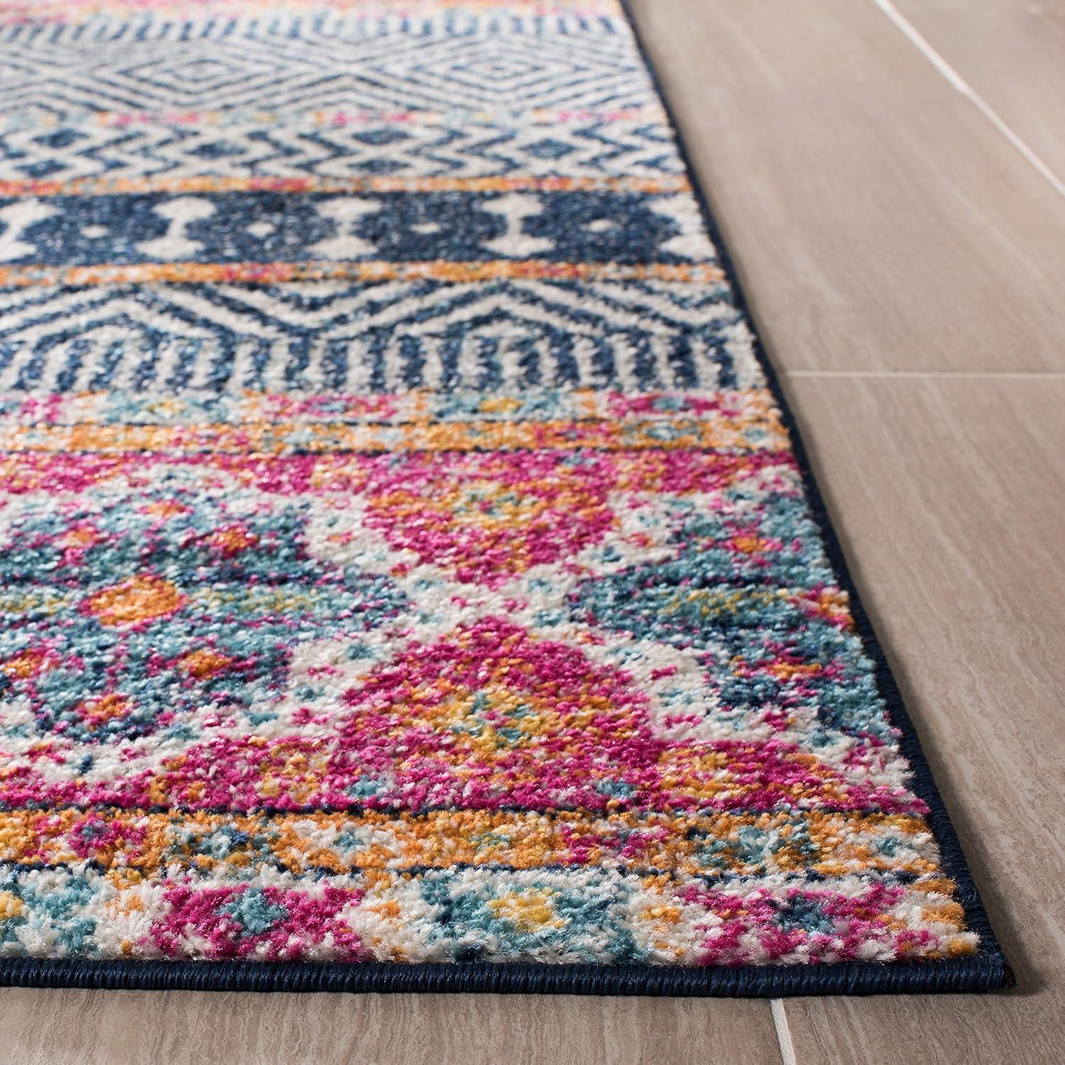 image:imageSAFAVIEH Madison Collection Area Rug 53 x 76 Grey amp Turquoise Boho Chic Design NonShedding amp Easy Care Ideal for High Traffic Areas in Living Room Bedroom MAD797GNavyIvory