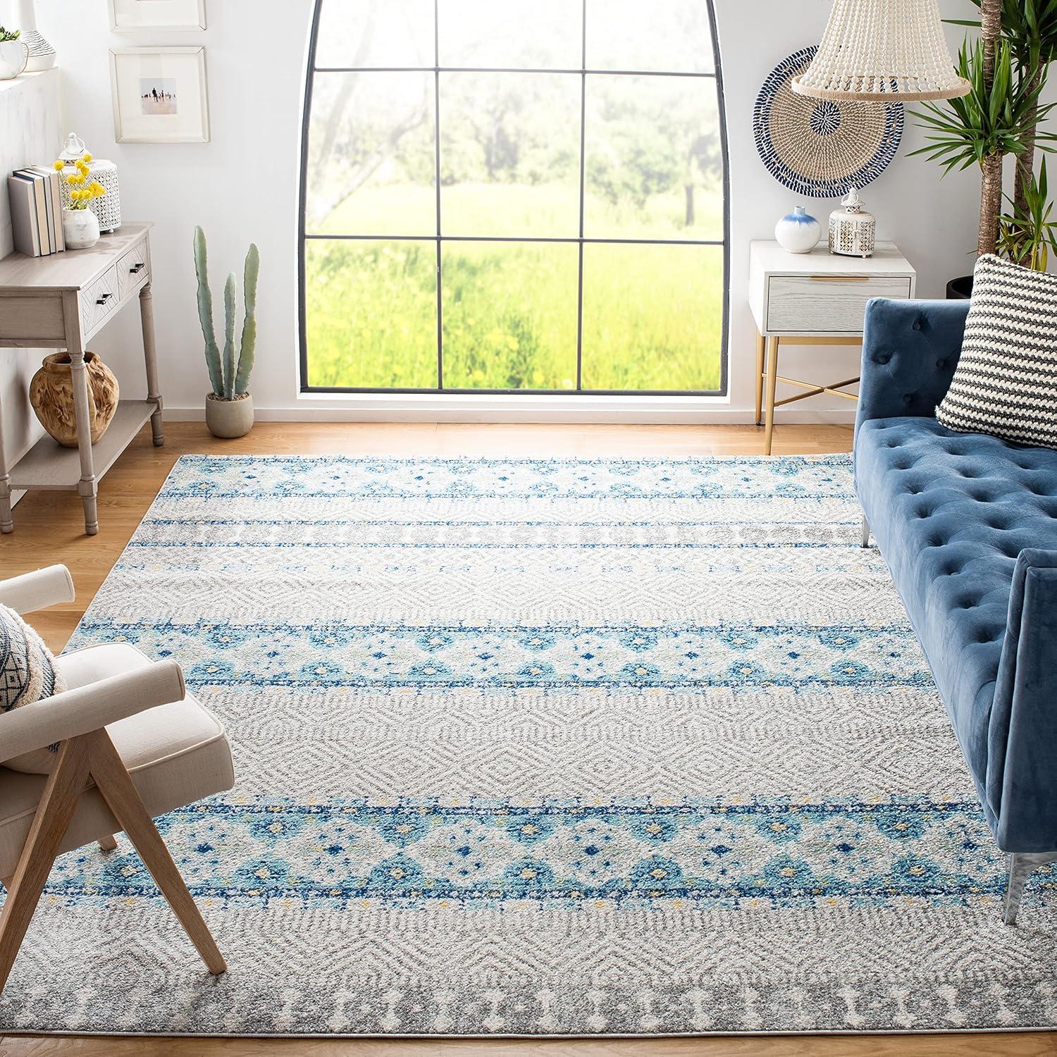 image:imageSAFAVIEH Madison Collection Area Rug 53 x 76 Grey amp Turquoise Boho Chic Design NonShedding amp Easy Care Ideal for High Traffic Areas in Living Room Bedroom MAD797GGreyTurquoise