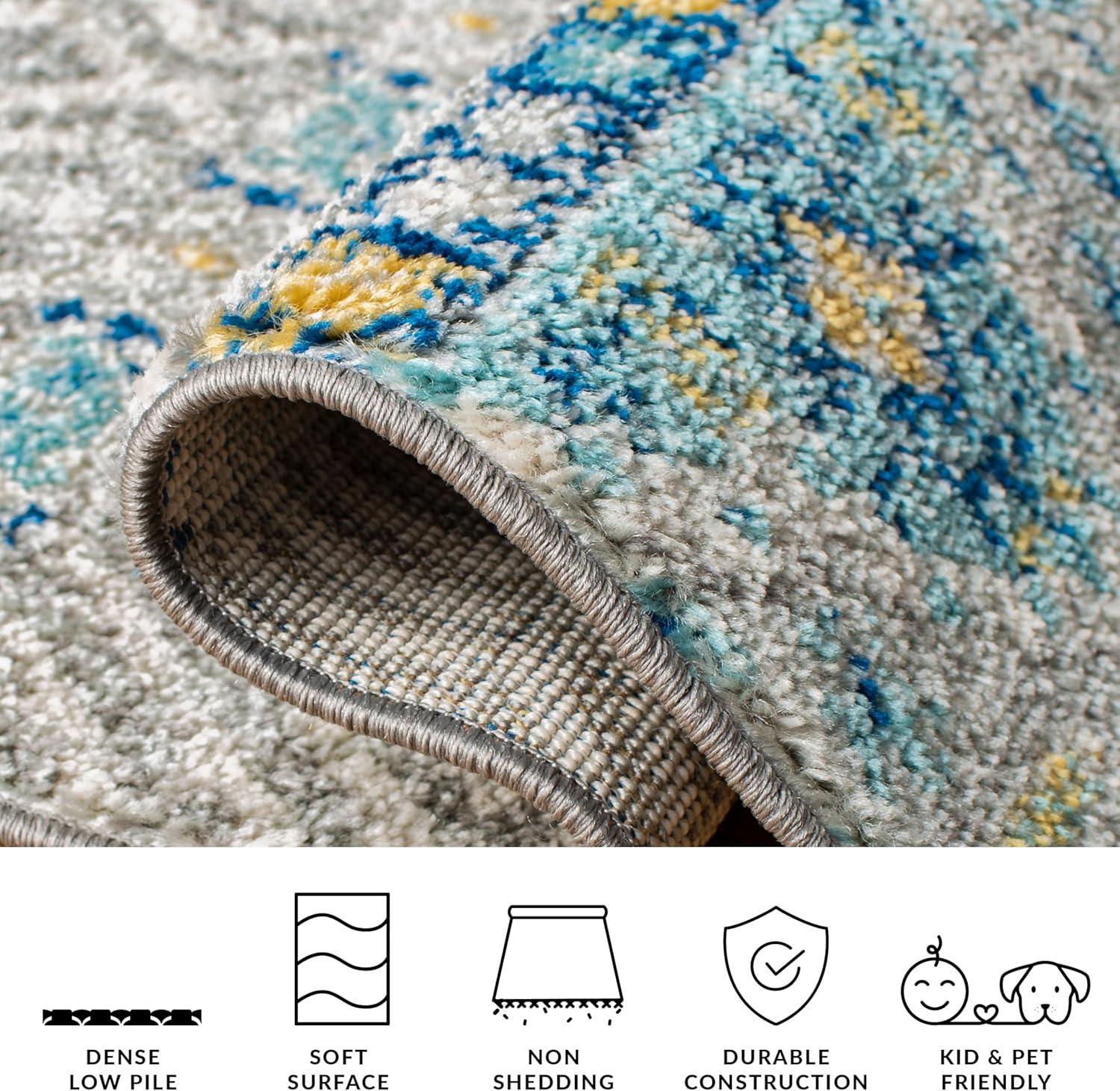 image:imageSAFAVIEH Madison Collection Area Rug 53 x 76 Grey amp Turquoise Boho Chic Design NonShedding amp Easy Care Ideal for High Traffic Areas in Living Room Bedroom MAD797GGreyTurquoise