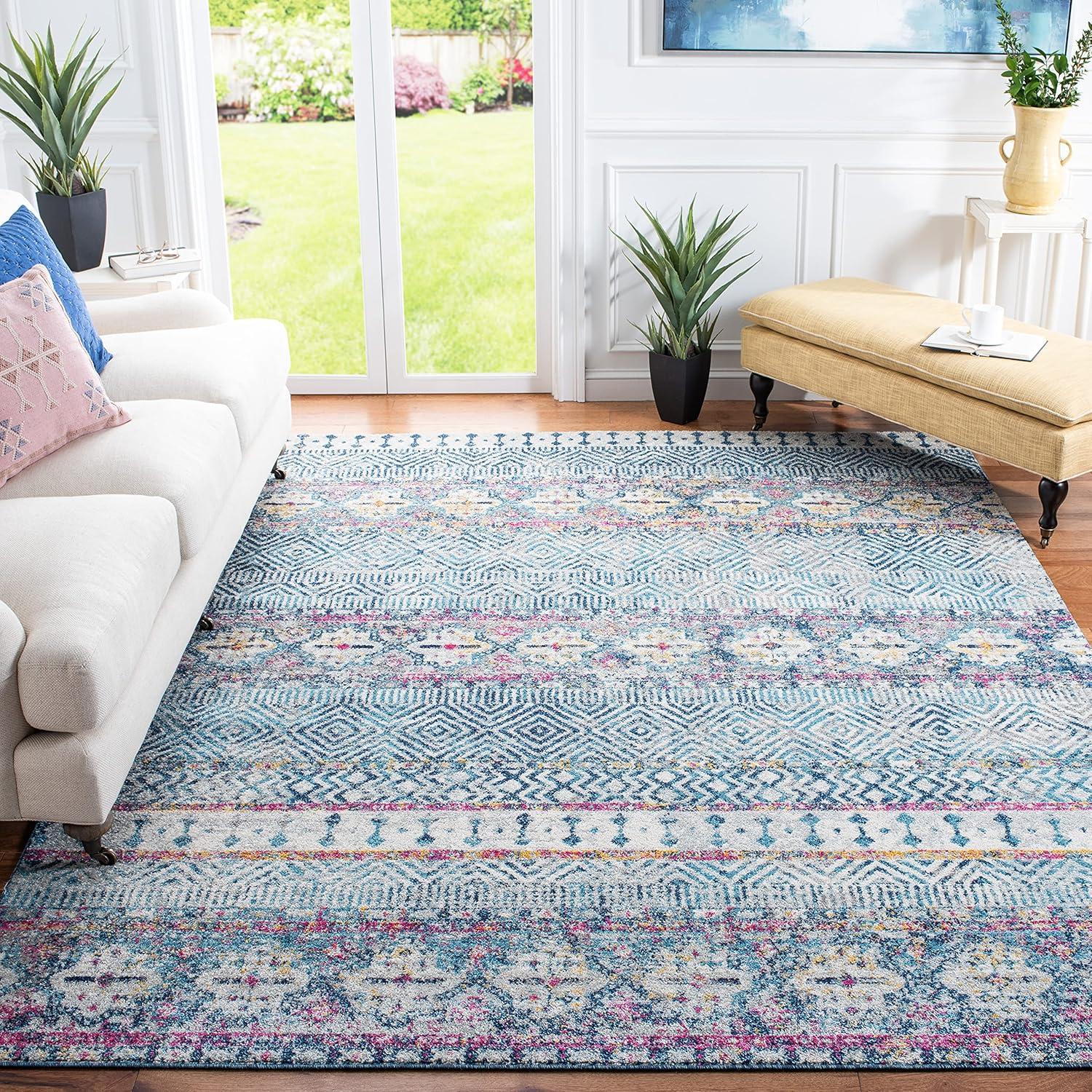 image:imageSAFAVIEH Madison Collection Area Rug 53 x 76 Grey amp Turquoise Boho Chic Design NonShedding amp Easy Care Ideal for High Traffic Areas in Living Room Bedroom MAD797GDenim BluePurple