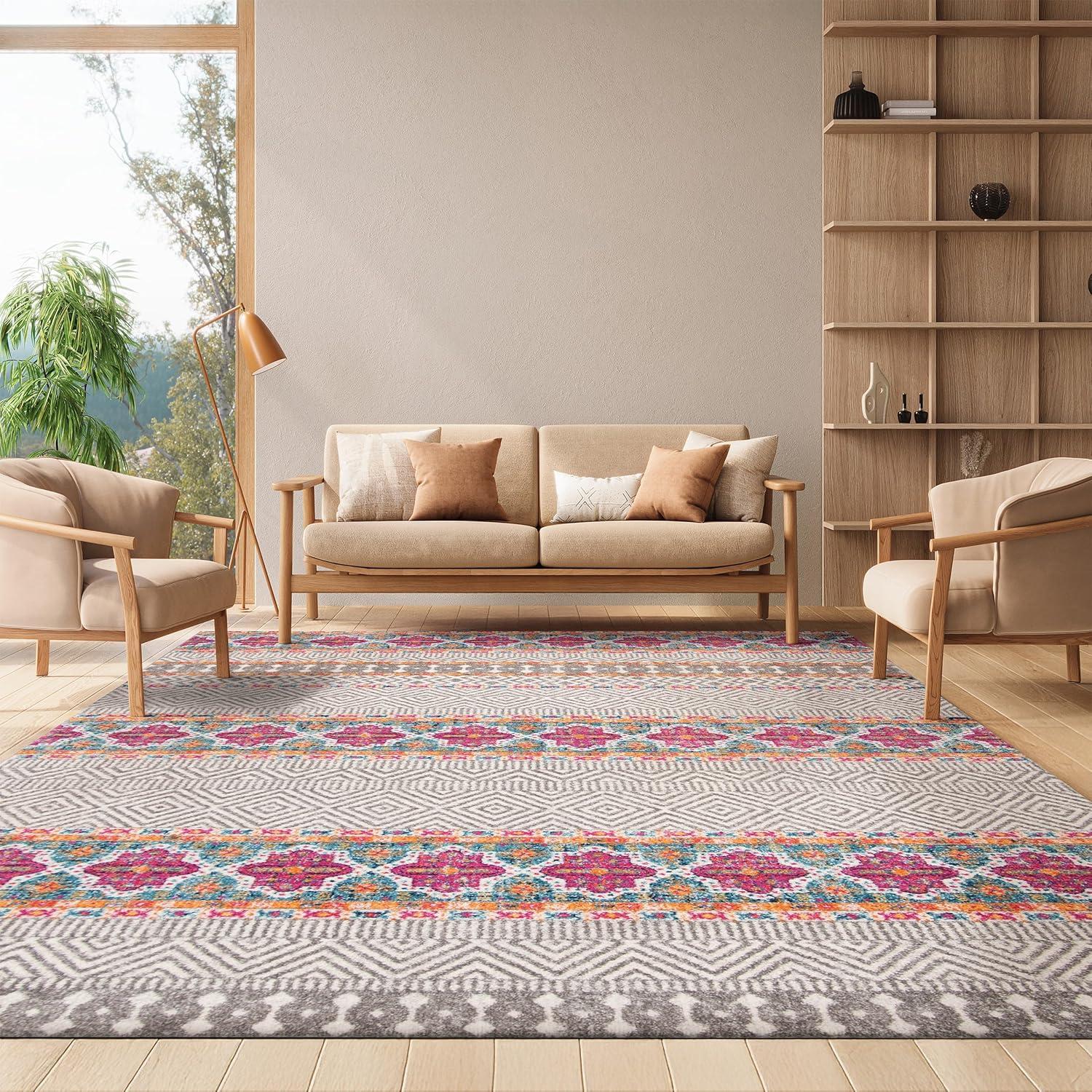 image:imageSAFAVIEH Madison Collection Area Rug 53 x 76 Grey amp Turquoise Boho Chic Design NonShedding amp Easy Care Ideal for High Traffic Areas in Living Room Bedroom MAD797GGreyIvory