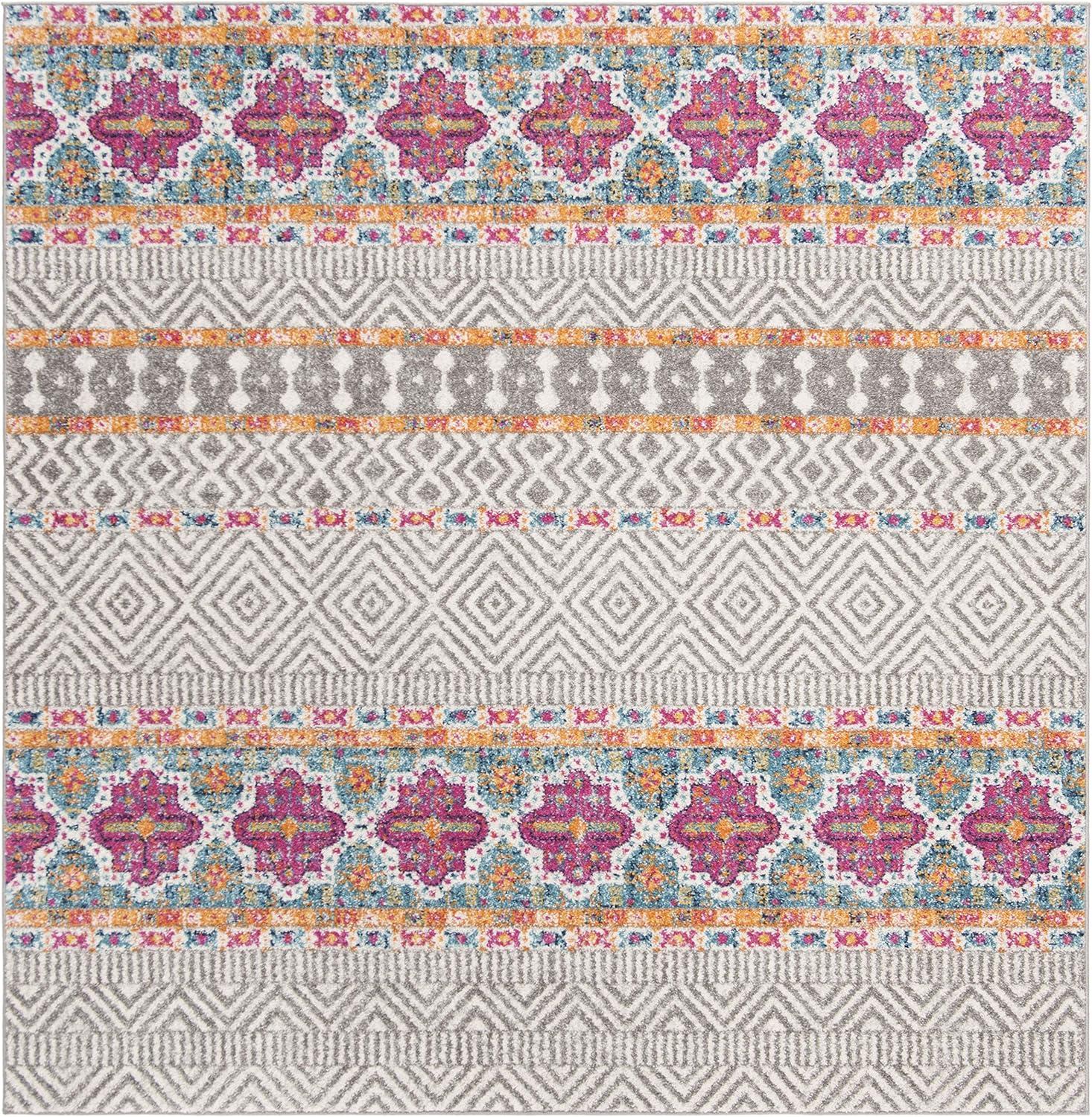 image:imageSAFAVIEH Madison Collection Area Rug 53 x 76 Grey amp Turquoise Boho Chic Design NonShedding amp Easy Care Ideal for High Traffic Areas in Living Room Bedroom MAD797GGreyIvory