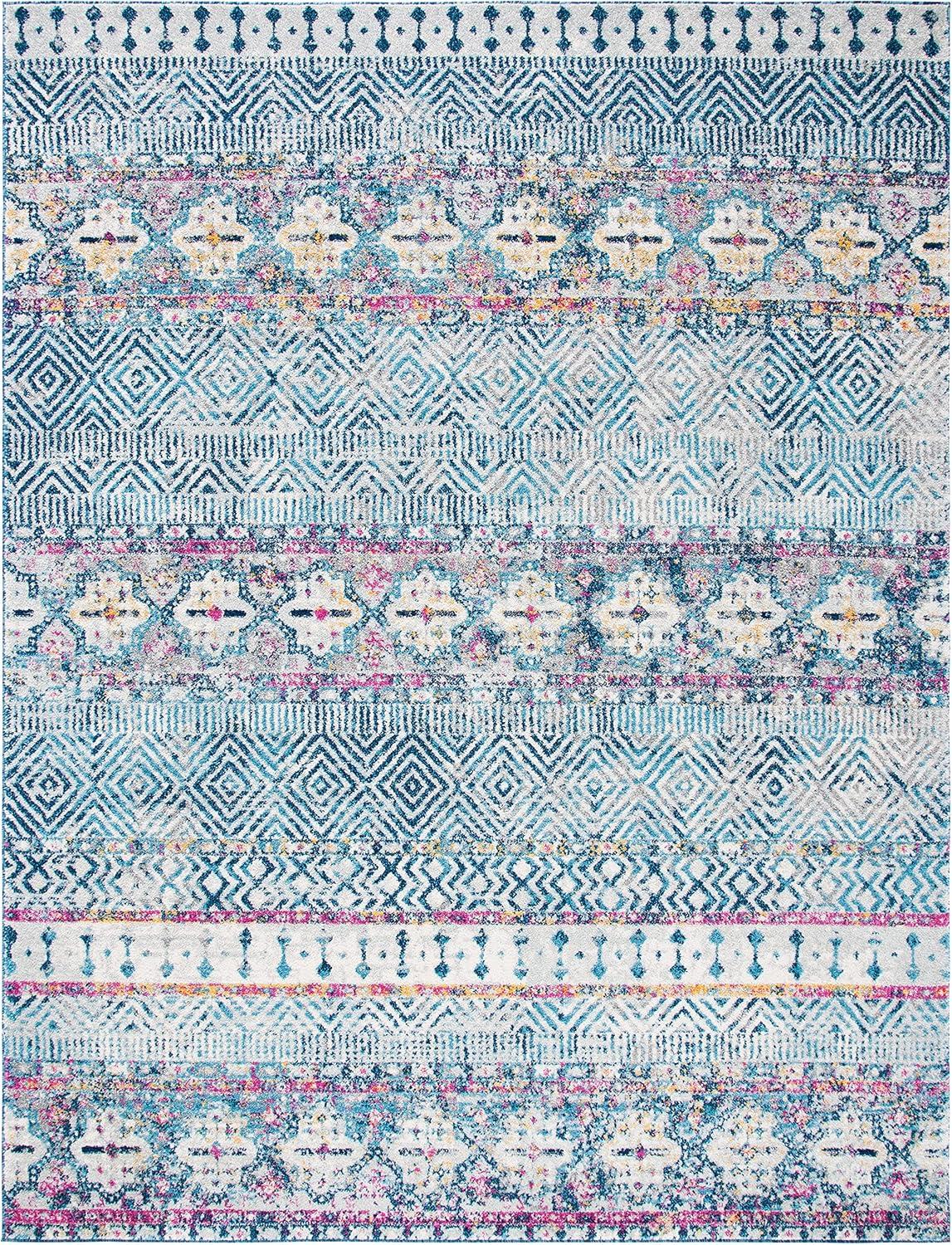 image:imageSAFAVIEH Madison Collection Area Rug 53 x 76 Grey amp Turquoise Boho Chic Design NonShedding amp Easy Care Ideal for High Traffic Areas in Living Room Bedroom MAD797GDenim BluePurple