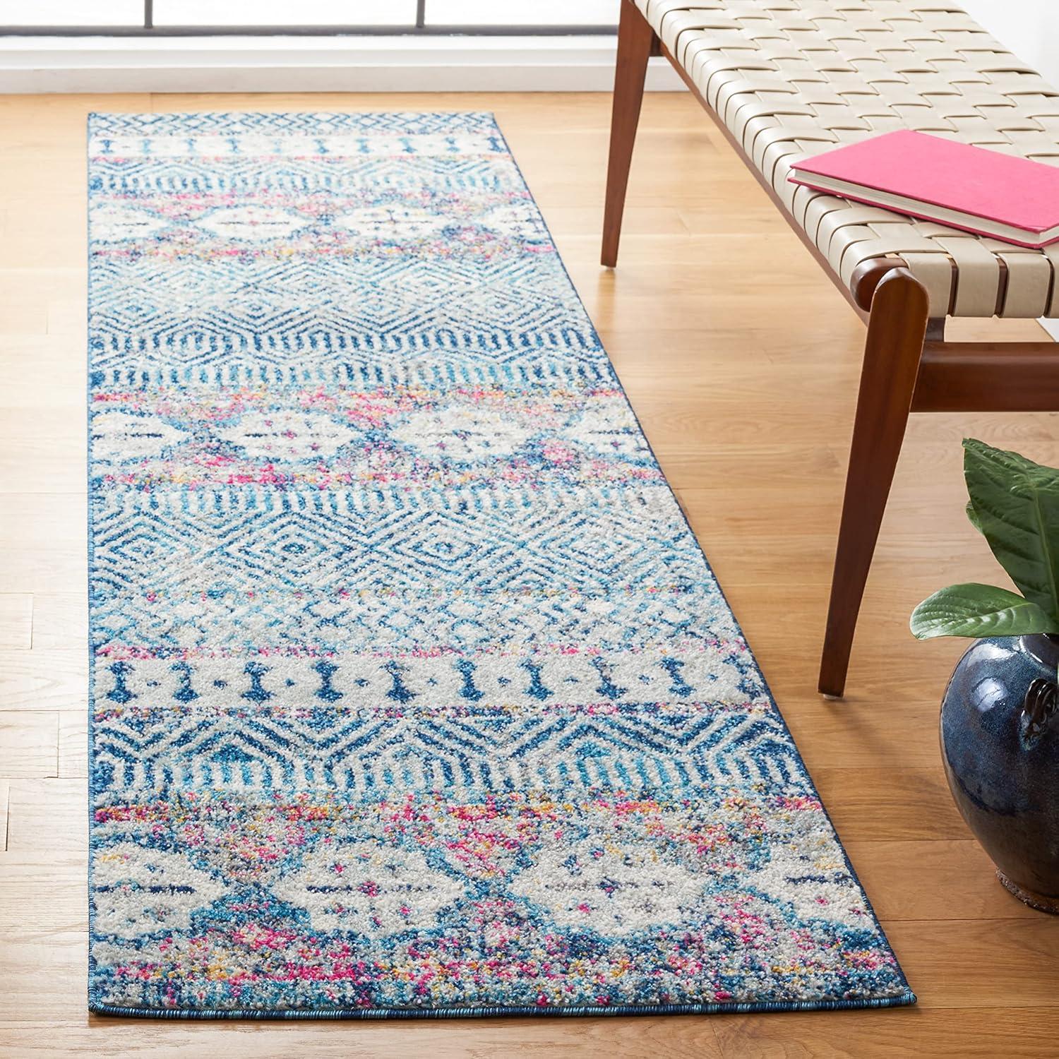 image:imageSAFAVIEH Madison Collection Area Rug 53 x 76 Grey amp Turquoise Boho Chic Design NonShedding amp Easy Care Ideal for High Traffic Areas in Living Room Bedroom MAD797GDenim BluePurple
