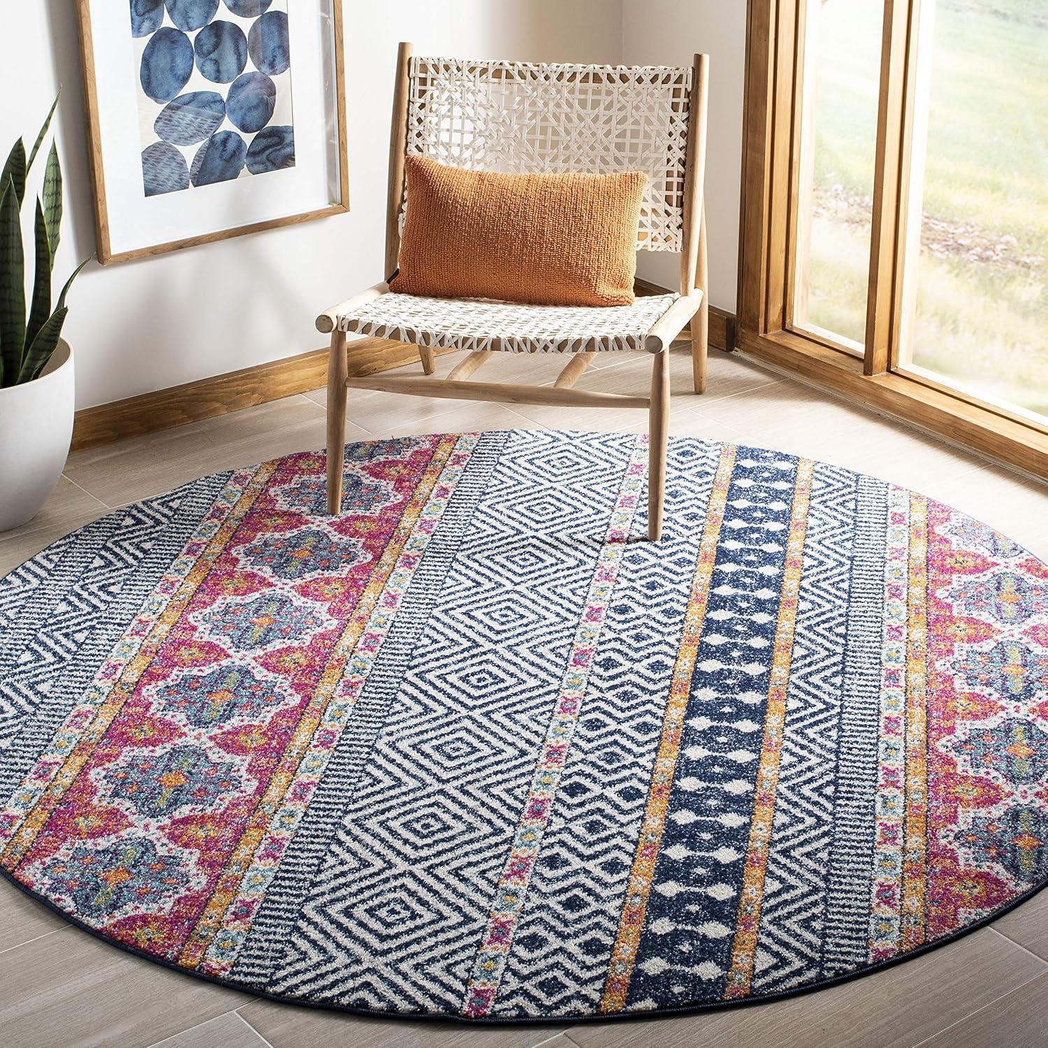 image:imageSAFAVIEH Madison Collection Area Rug 53 x 76 Grey amp Turquoise Boho Chic Design NonShedding amp Easy Care Ideal for High Traffic Areas in Living Room Bedroom MAD797GNavyIvory