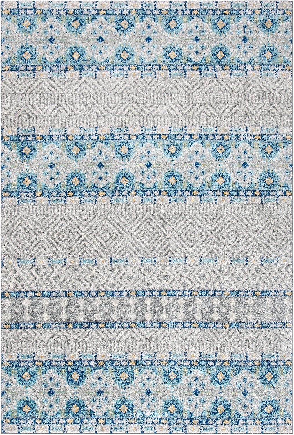 image:imageSAFAVIEH Madison Collection Area Rug 53 x 76 Grey amp Turquoise Boho Chic Design NonShedding amp Easy Care Ideal for High Traffic Areas in Living Room Bedroom MAD797GGreyTurquoise