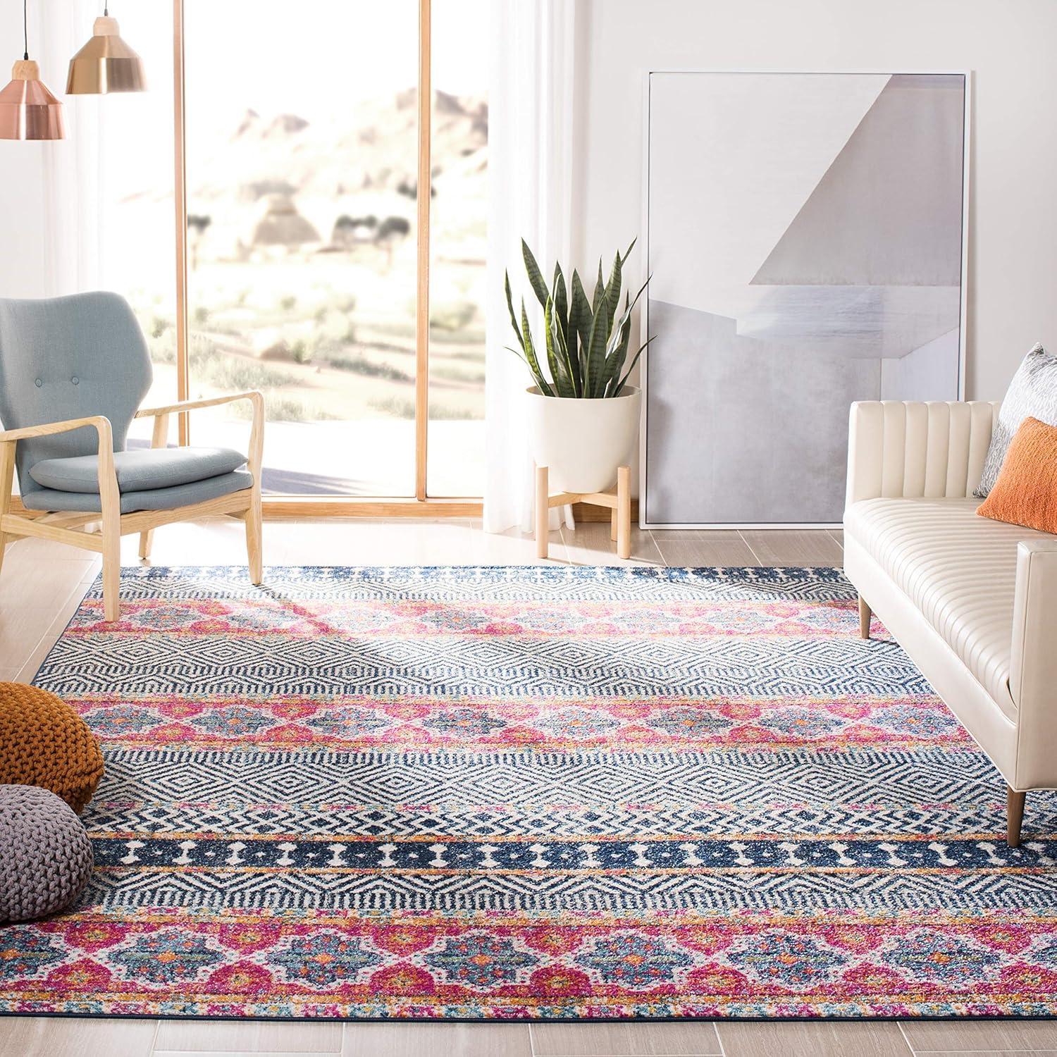 image:imageSAFAVIEH Madison Collection Area Rug 53 x 76 Grey amp Turquoise Boho Chic Design NonShedding amp Easy Care Ideal for High Traffic Areas in Living Room Bedroom MAD797GNavyIvory