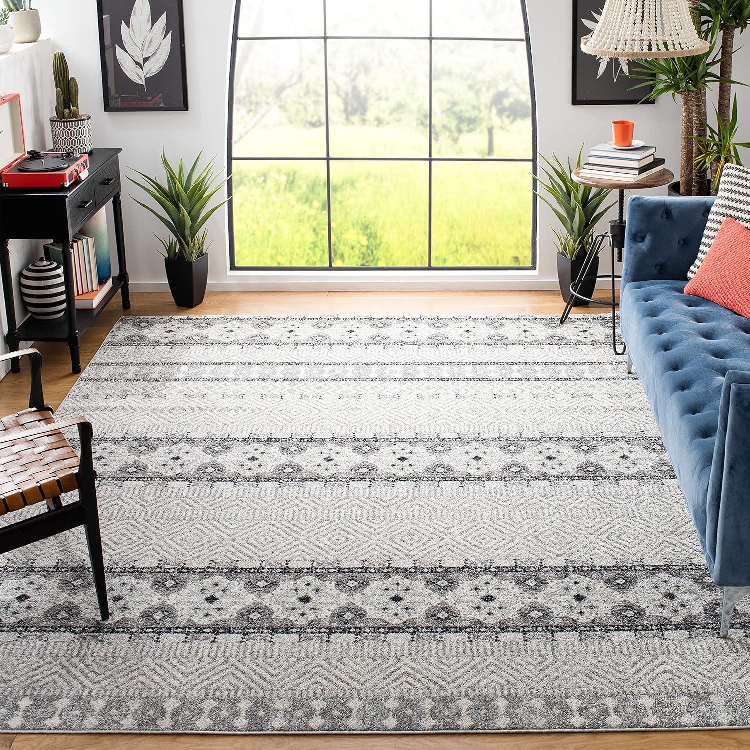 image:imageSAFAVIEH Madison Collection Area Rug 53 x 76 Grey amp Turquoise Boho Chic Design NonShedding amp Easy Care Ideal for High Traffic Areas in Living Room Bedroom MAD797GCharcoalGrey