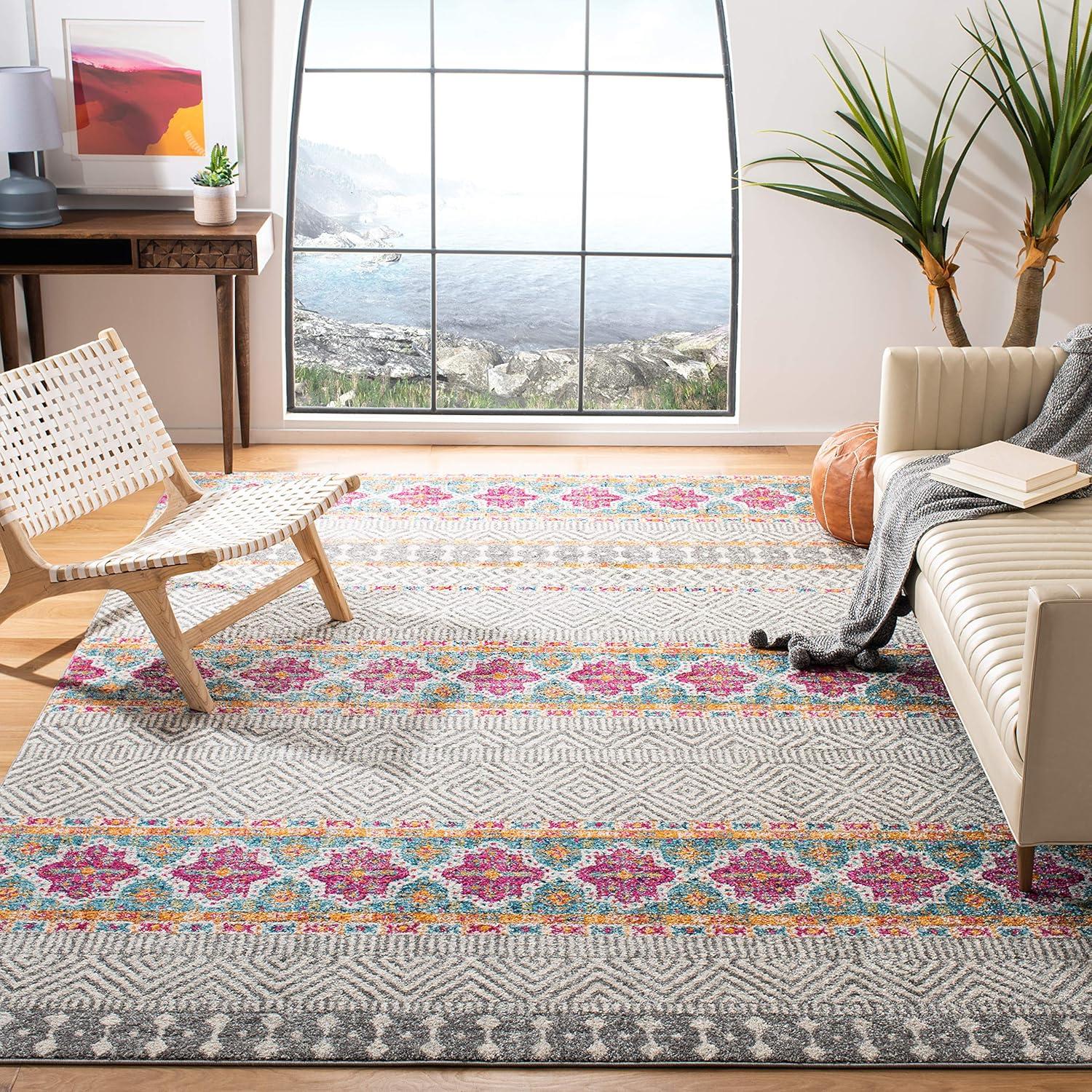 image:imageSAFAVIEH Madison Collection Area Rug 53 x 76 Grey amp Turquoise Boho Chic Design NonShedding amp Easy Care Ideal for High Traffic Areas in Living Room Bedroom MAD797GGreyIvory
