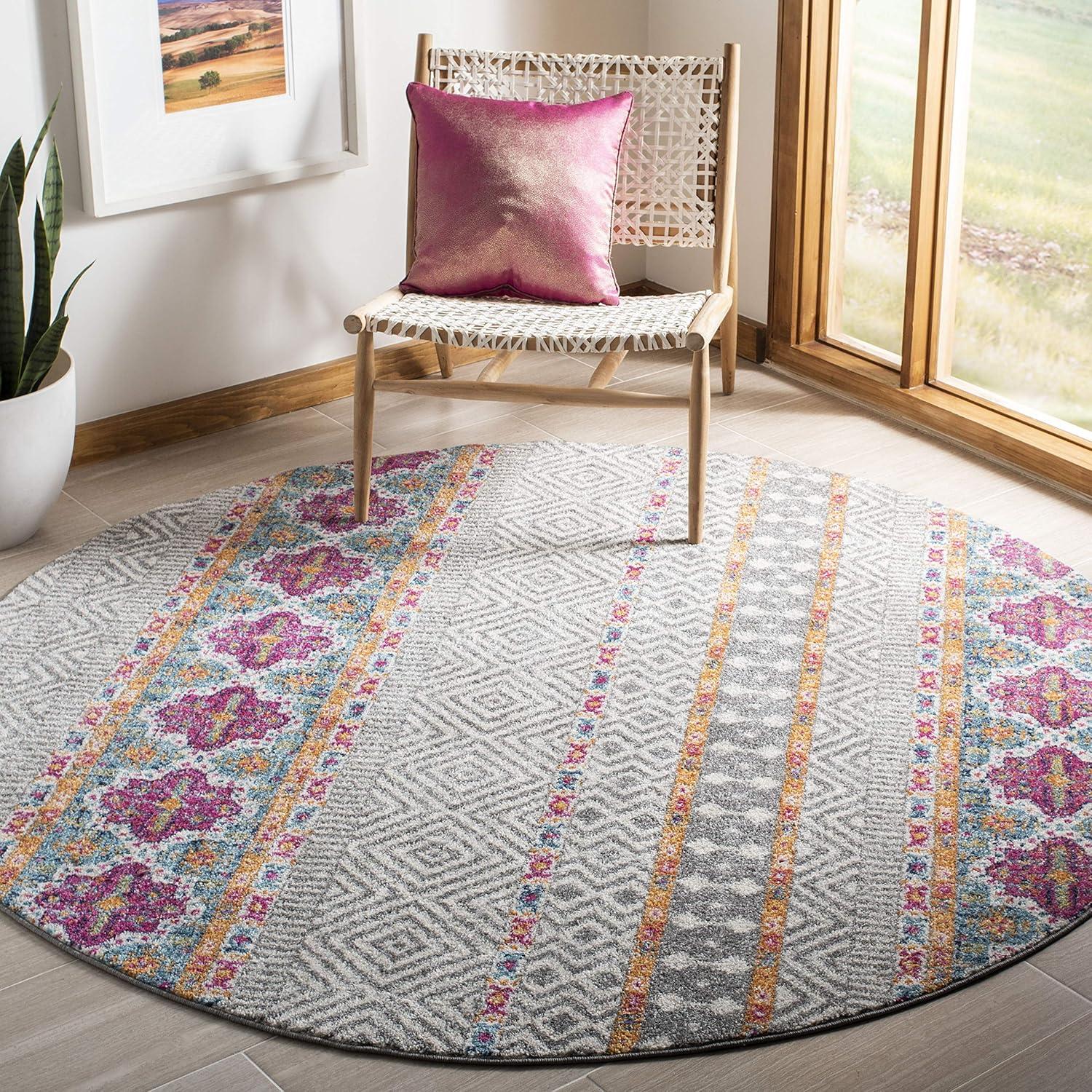 image:imageSAFAVIEH Madison Collection Area Rug 53 x 76 Grey amp Turquoise Boho Chic Design NonShedding amp Easy Care Ideal for High Traffic Areas in Living Room Bedroom MAD797GGreyIvory