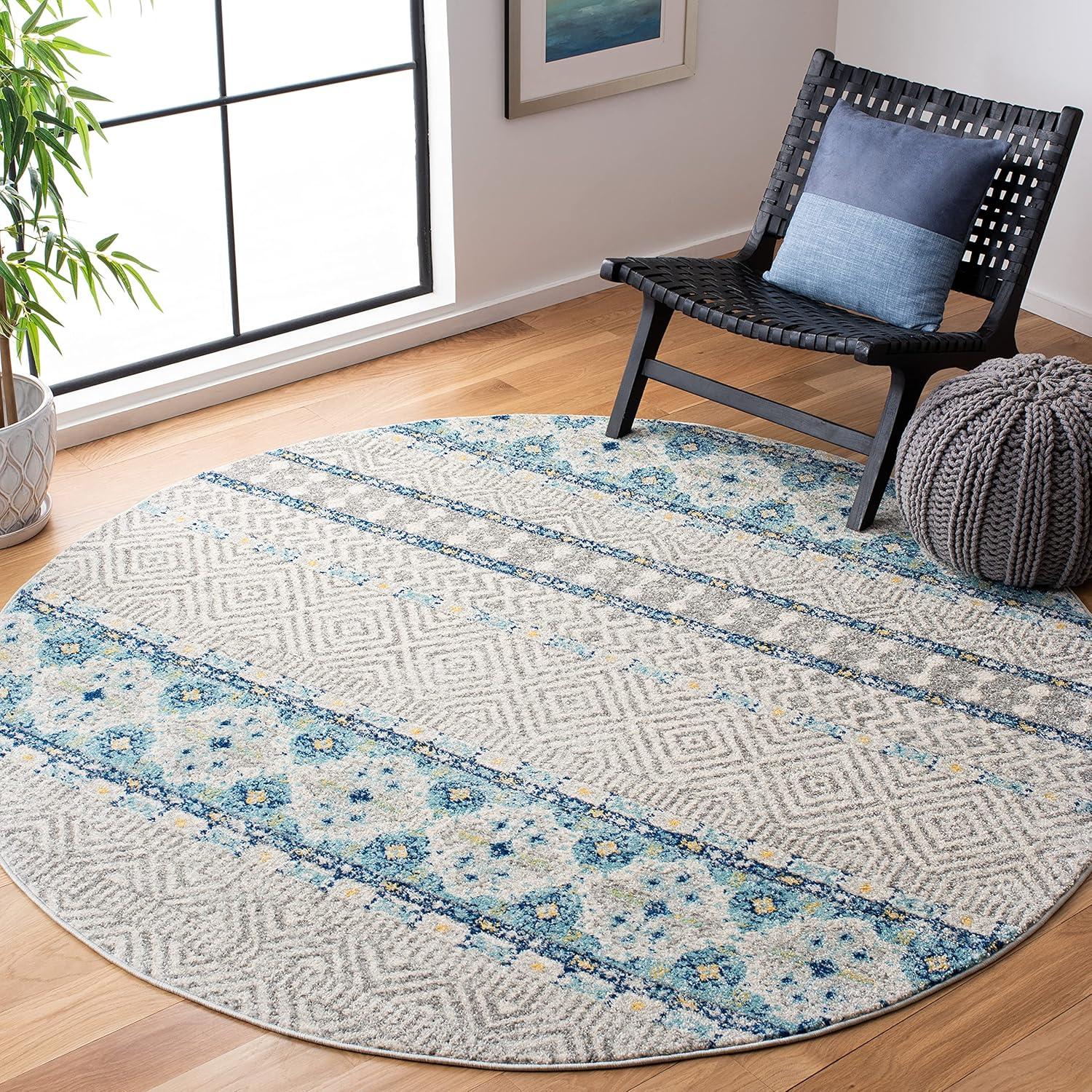 image:imageSAFAVIEH Madison Collection Area Rug 53 x 76 Grey amp Turquoise Boho Chic Design NonShedding amp Easy Care Ideal for High Traffic Areas in Living Room Bedroom MAD797GGreyTurquoise