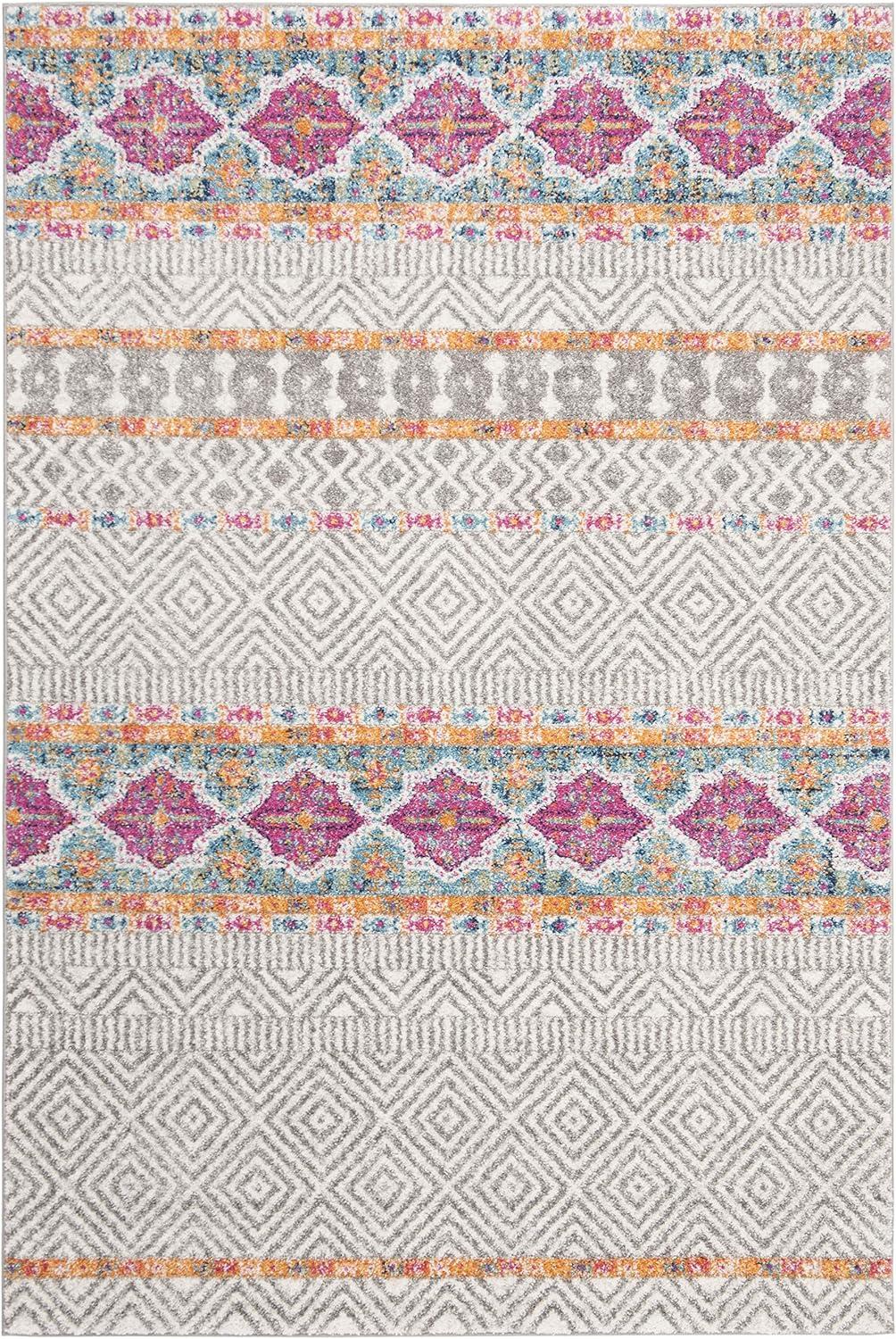 image:imageSAFAVIEH Madison Collection Area Rug 53 x 76 Grey amp Turquoise Boho Chic Design NonShedding amp Easy Care Ideal for High Traffic Areas in Living Room Bedroom MAD797GGreyIvory