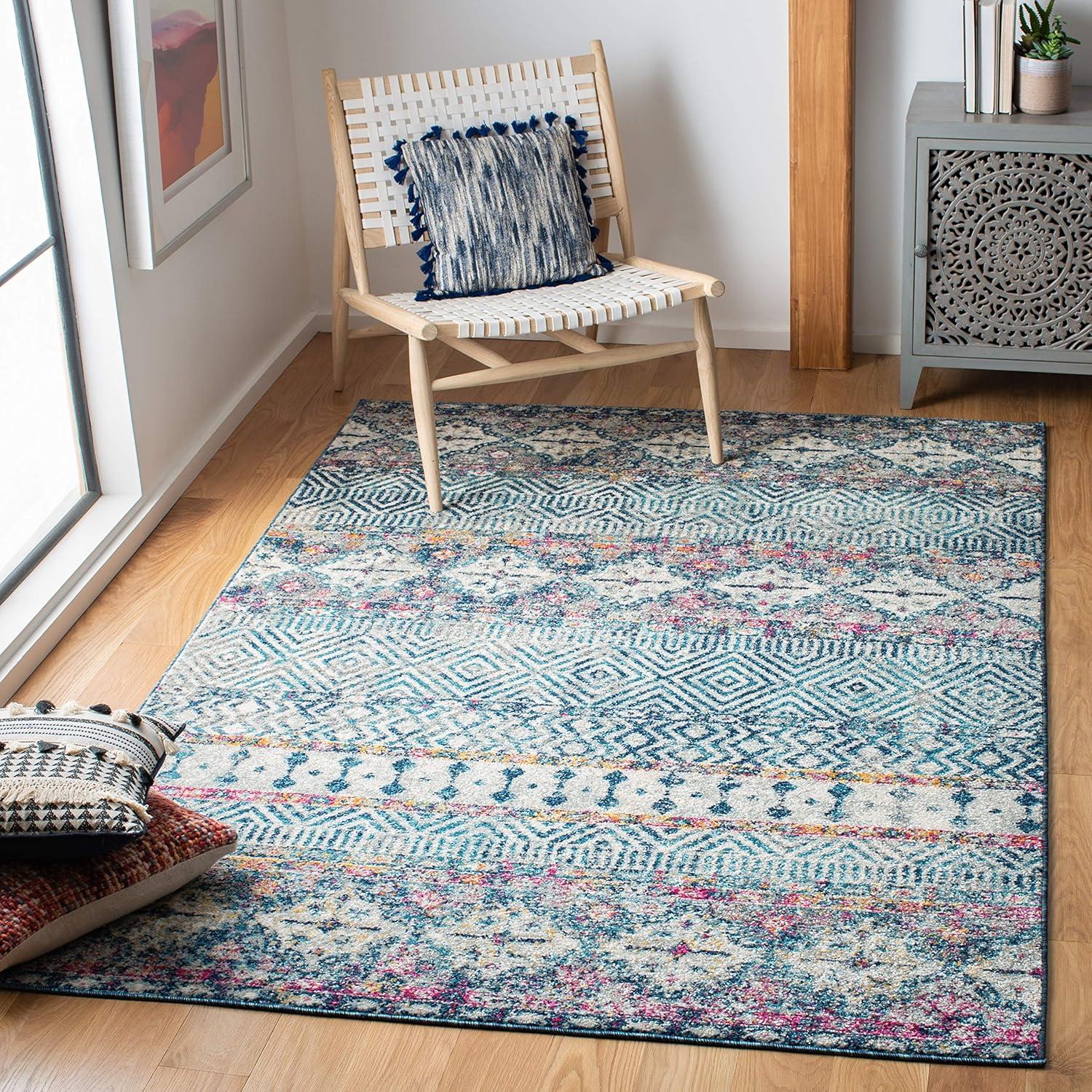image:imageSAFAVIEH Madison Collection Area Rug 53 x 76 Grey amp Turquoise Boho Chic Design NonShedding amp Easy Care Ideal for High Traffic Areas in Living Room Bedroom MAD797GDenim BluePurple