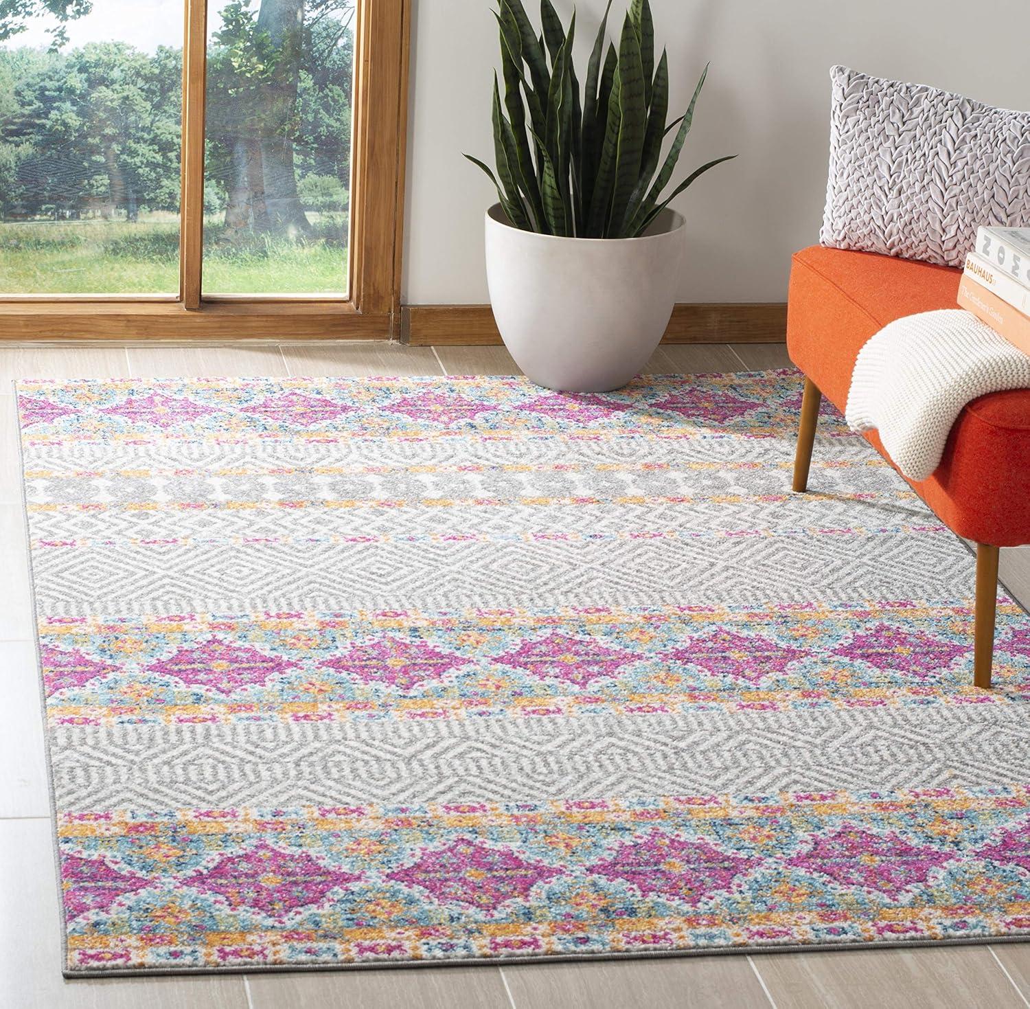 image:imageSAFAVIEH Madison Collection Area Rug 53 x 76 Grey amp Turquoise Boho Chic Design NonShedding amp Easy Care Ideal for High Traffic Areas in Living Room Bedroom MAD797GGreyIvory