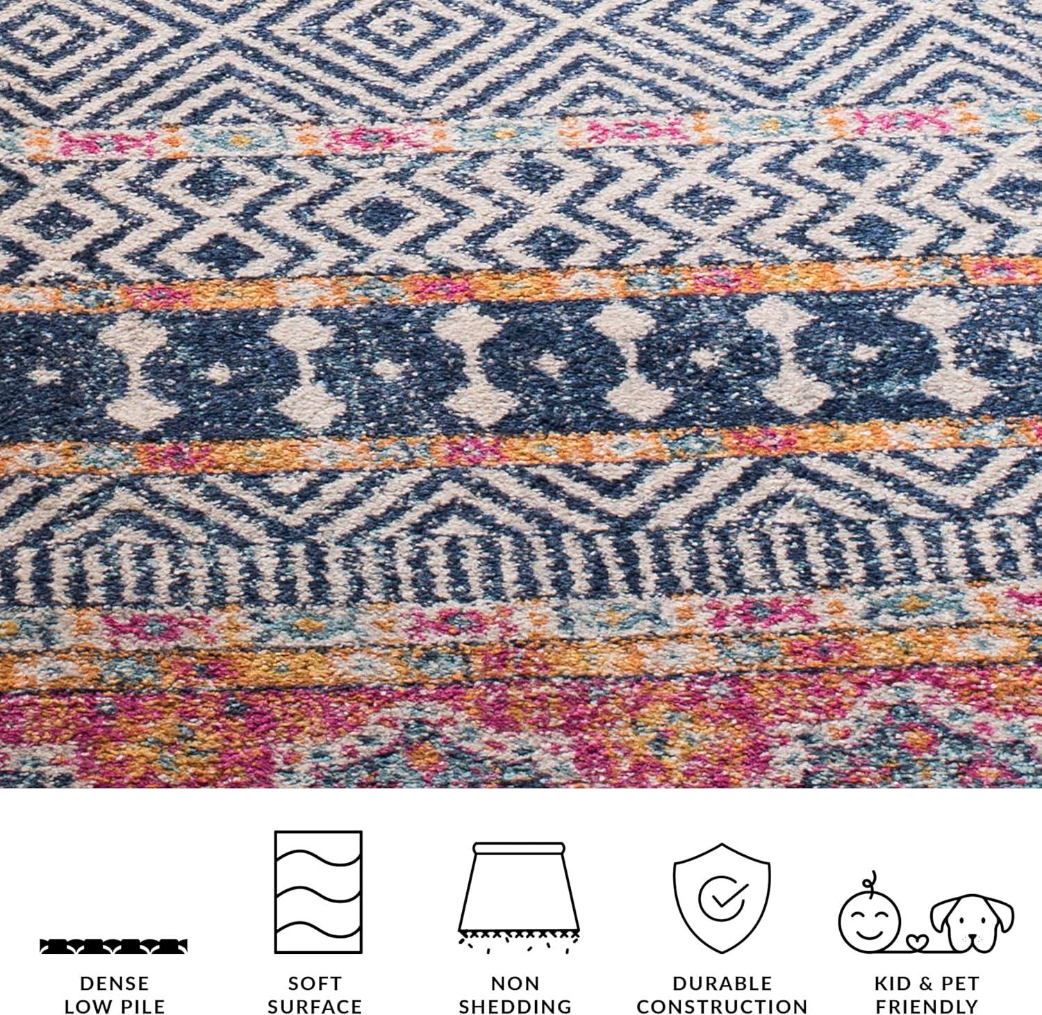 image:imageSAFAVIEH Madison Collection Area Rug 53 x 76 Grey amp Turquoise Boho Chic Design NonShedding amp Easy Care Ideal for High Traffic Areas in Living Room Bedroom MAD797GNavyIvory