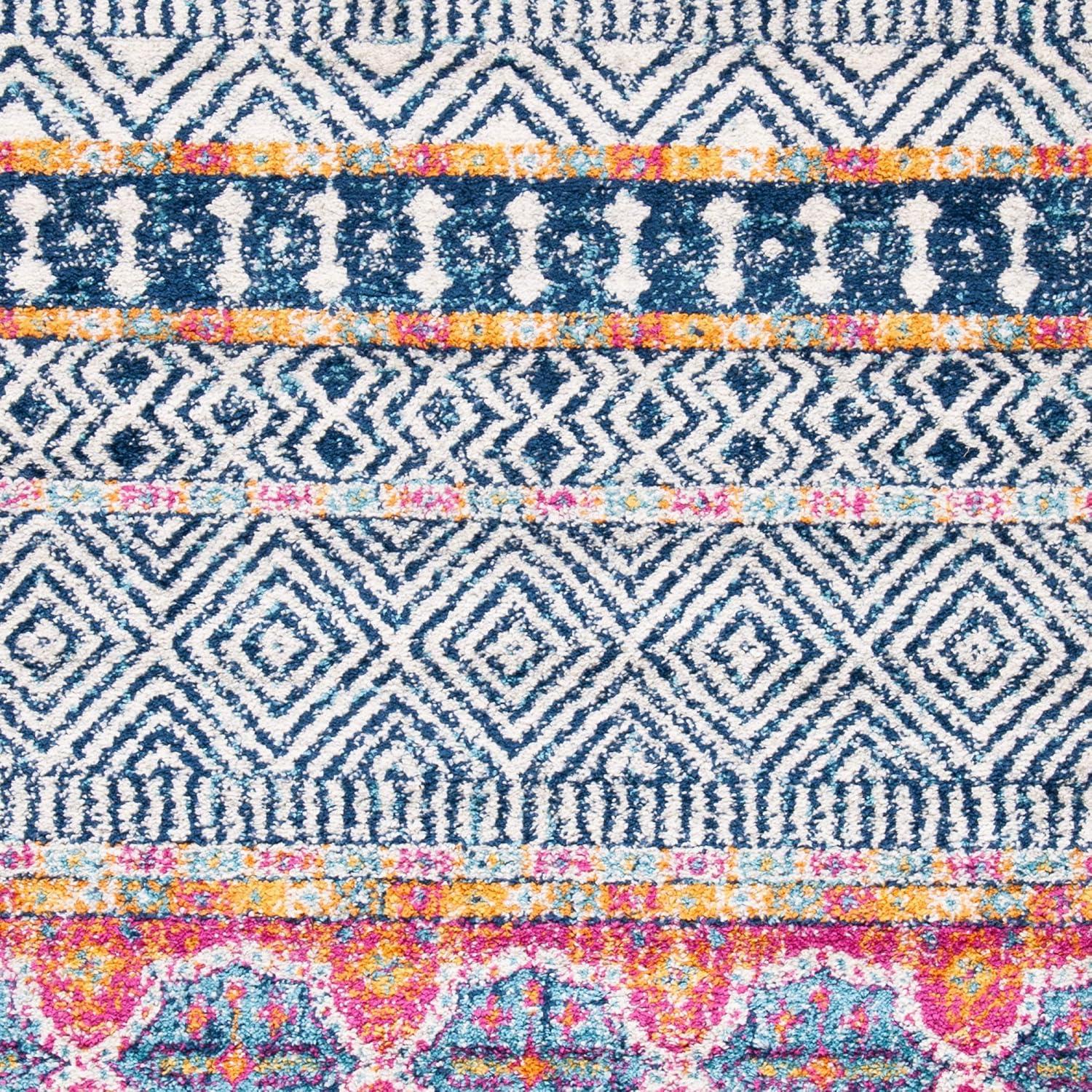 image:imageSAFAVIEH Madison Collection Area Rug 53 x 76 Grey amp Turquoise Boho Chic Design NonShedding amp Easy Care Ideal for High Traffic Areas in Living Room Bedroom MAD797GNavyIvory