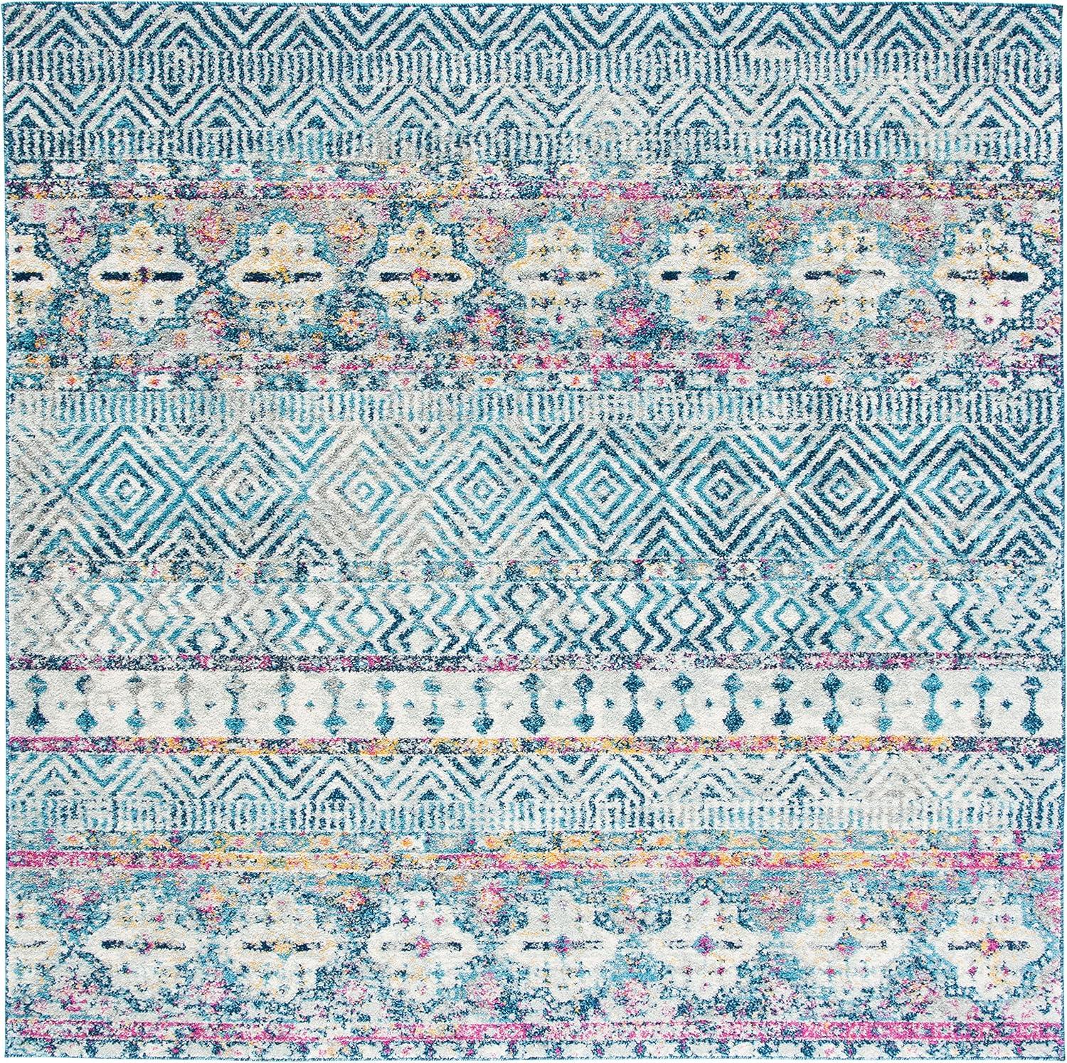 image:imageSAFAVIEH Madison Collection Area Rug 53 x 76 Grey amp Turquoise Boho Chic Design NonShedding amp Easy Care Ideal for High Traffic Areas in Living Room Bedroom MAD797GDenim BluePurple