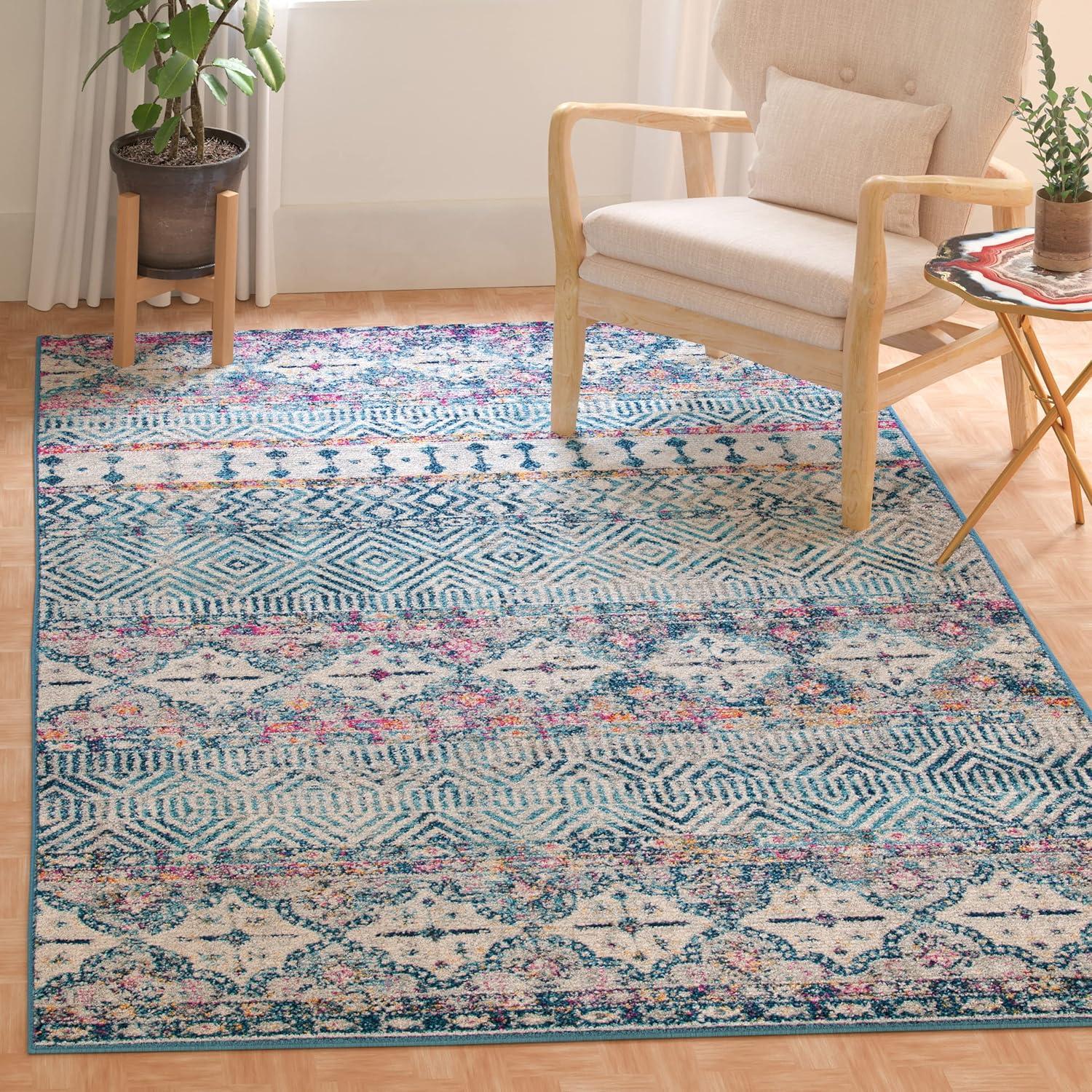 image:imageSAFAVIEH Madison Collection Area Rug 53 x 76 Grey amp Turquoise Boho Chic Design NonShedding amp Easy Care Ideal for High Traffic Areas in Living Room Bedroom MAD797GDenim BluePurple