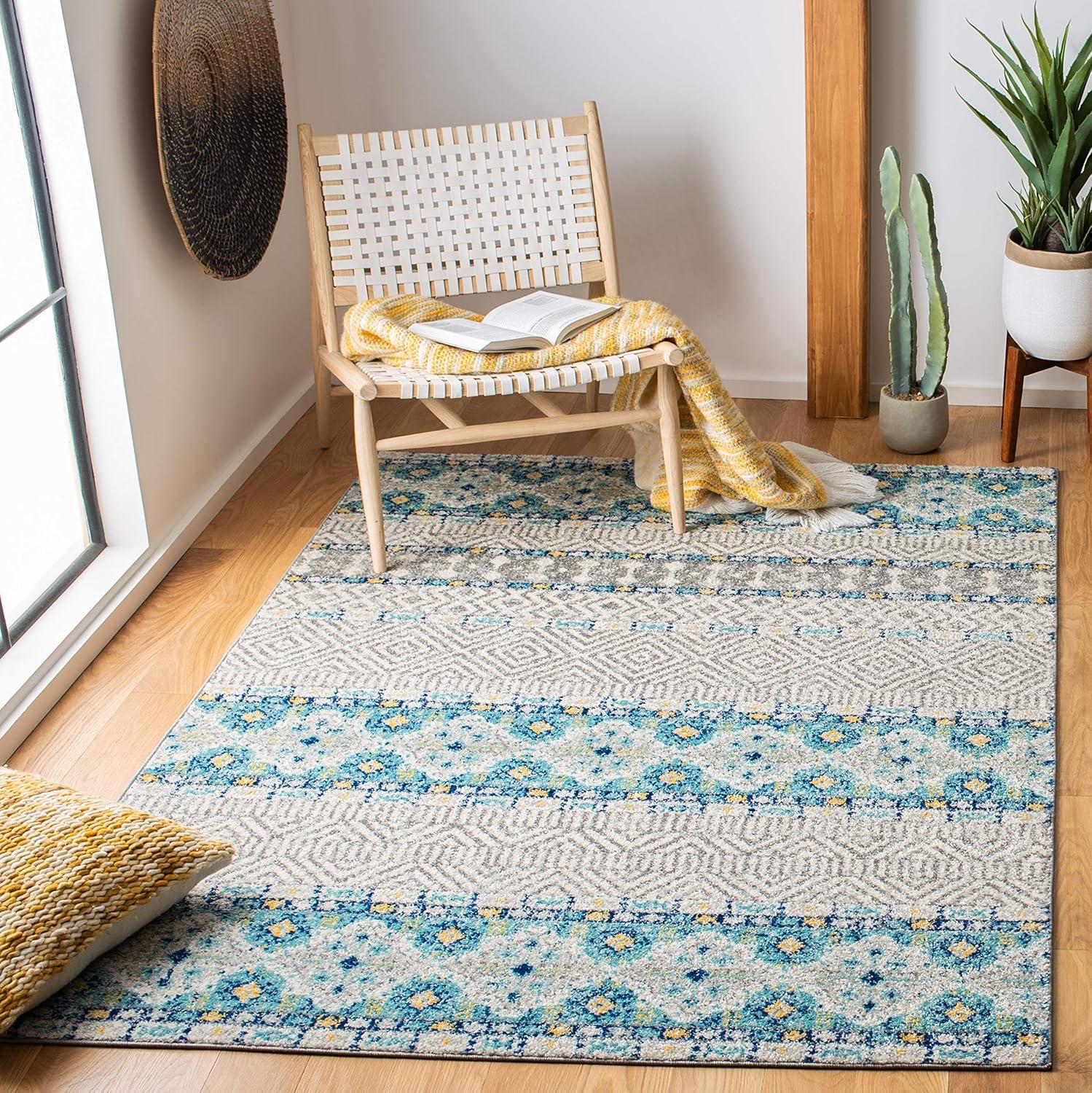 image:imageSAFAVIEH Madison Collection Area Rug 53 x 76 Grey amp Turquoise Boho Chic Design NonShedding amp Easy Care Ideal for High Traffic Areas in Living Room Bedroom MAD797GGreyTurquoise