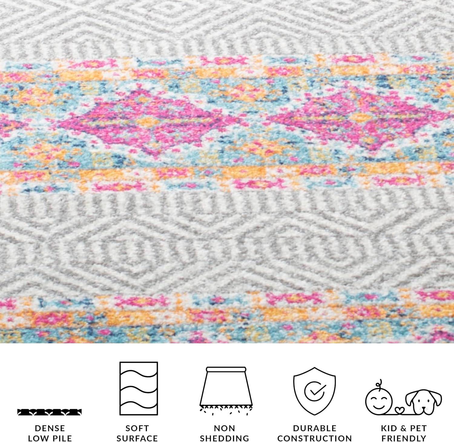image:imageSAFAVIEH Madison Collection Area Rug 53 x 76 Grey amp Turquoise Boho Chic Design NonShedding amp Easy Care Ideal for High Traffic Areas in Living Room Bedroom MAD797GGreyIvory