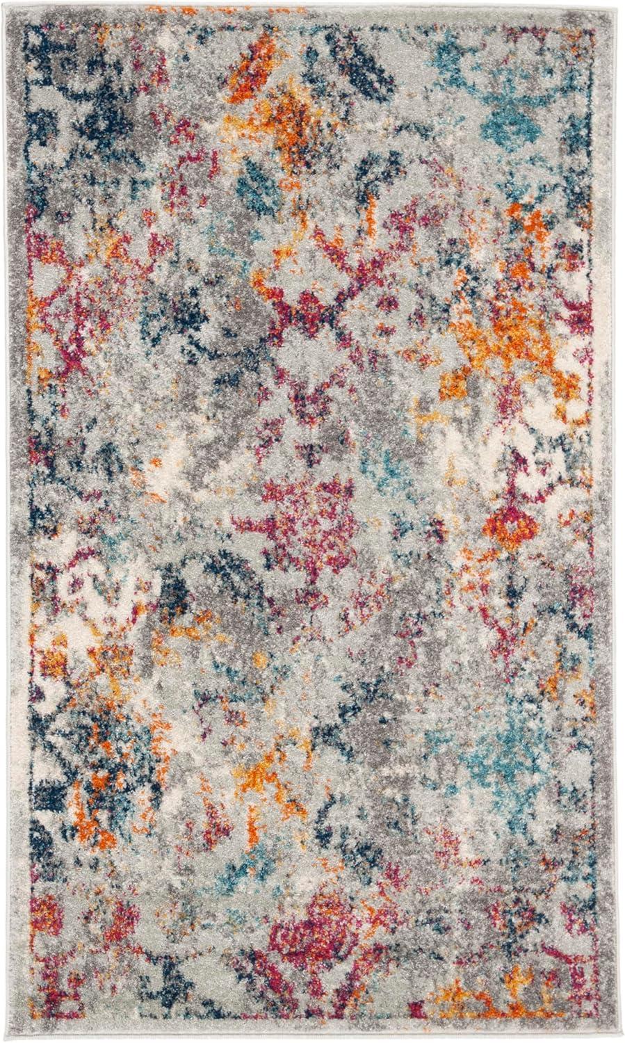 image:imageSAFAVIEH Madison Collection Area Rug 53 x 76 Ivory amp Blue Boho Chic Distressed Design NonShedding amp Easy Care Ideal for High Traffic Areas in Living Room Bedroom MAD159MLight GreyFuchsia