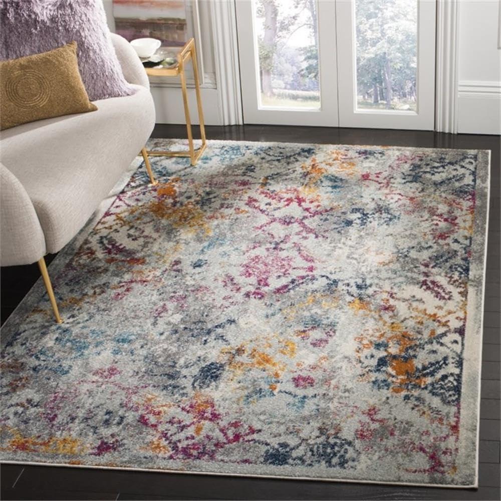 image:imageSAFAVIEH Madison Collection Area Rug 53 x 76 Ivory amp Blue Boho Chic Distressed Design NonShedding amp Easy Care Ideal for High Traffic Areas in Living Room Bedroom MAD159MLight GreyFuchsia