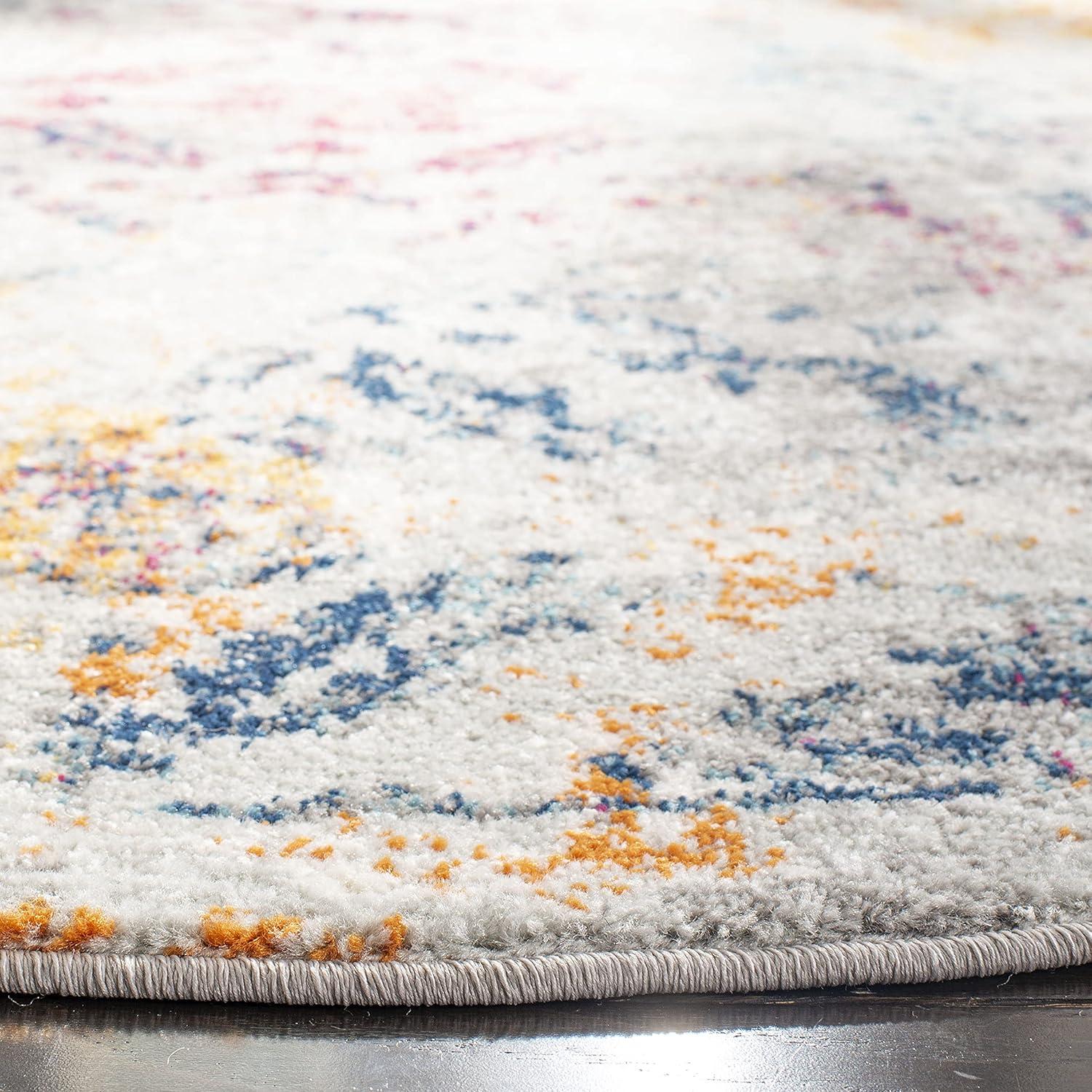 image:imageSAFAVIEH Madison Collection Area Rug 53 x 76 Ivory amp Blue Boho Chic Distressed Design NonShedding amp Easy Care Ideal for High Traffic Areas in Living Room Bedroom MAD159MLight GreyFuchsia