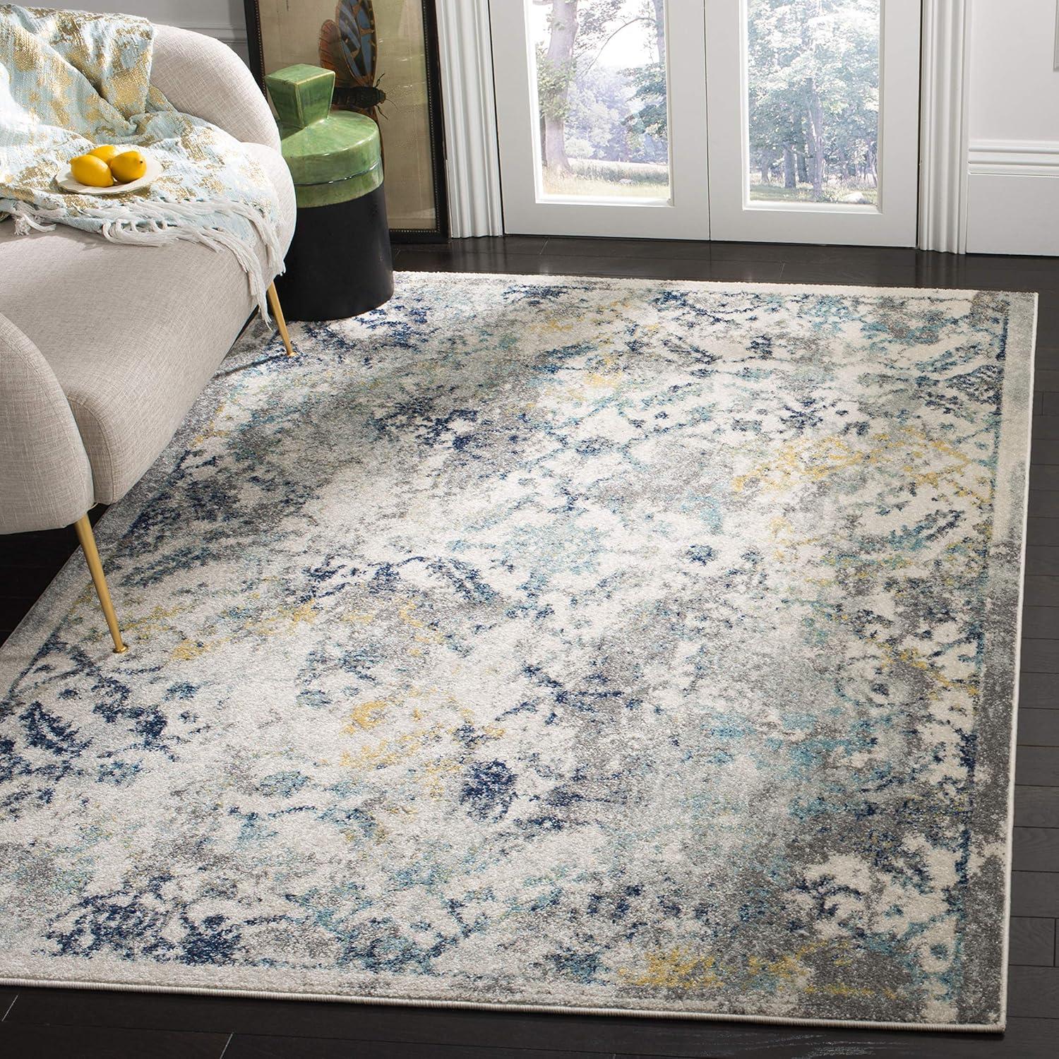 image:imageSAFAVIEH Madison Collection Area Rug 53 x 76 Ivory amp Blue Boho Chic Distressed Design NonShedding amp Easy Care Ideal for High Traffic Areas in Living Room Bedroom MAD159MIvoryBlue
