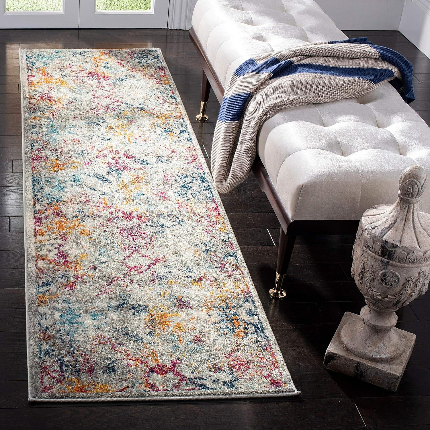 image:imageSAFAVIEH Madison Collection Area Rug 53 x 76 Ivory amp Blue Boho Chic Distressed Design NonShedding amp Easy Care Ideal for High Traffic Areas in Living Room Bedroom MAD159MIvoryBlue