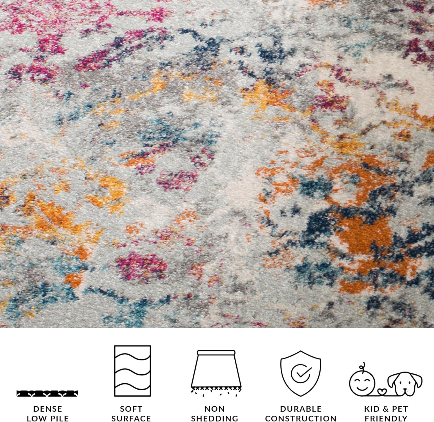 image:imageSAFAVIEH Madison Collection Area Rug 53 x 76 Ivory amp Blue Boho Chic Distressed Design NonShedding amp Easy Care Ideal for High Traffic Areas in Living Room Bedroom MAD159MLight GreyFuchsia