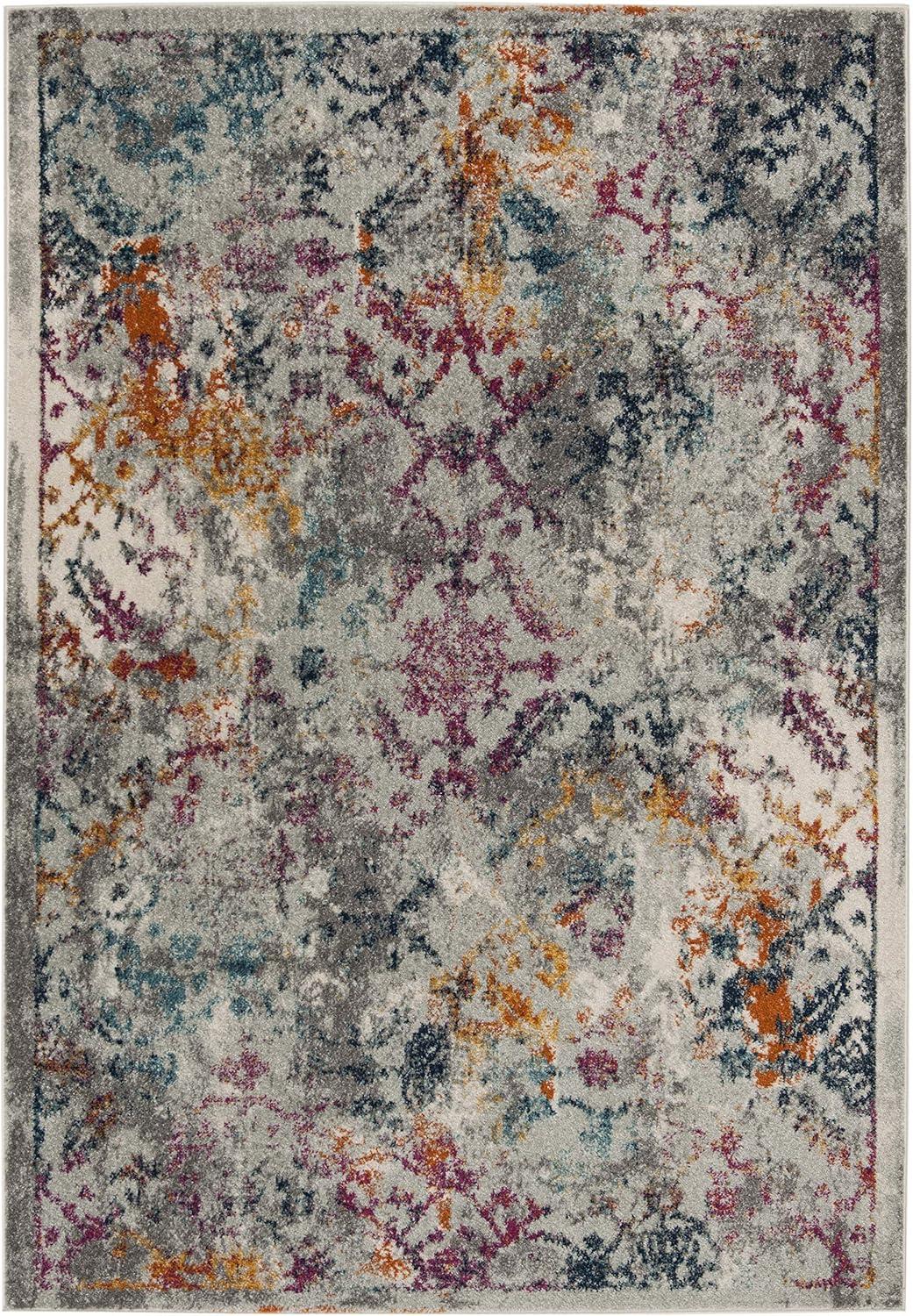 image:imageSAFAVIEH Madison Collection Area Rug 53 x 76 Ivory amp Blue Boho Chic Distressed Design NonShedding amp Easy Care Ideal for High Traffic Areas in Living Room Bedroom MAD159MLight GreyFuchsia