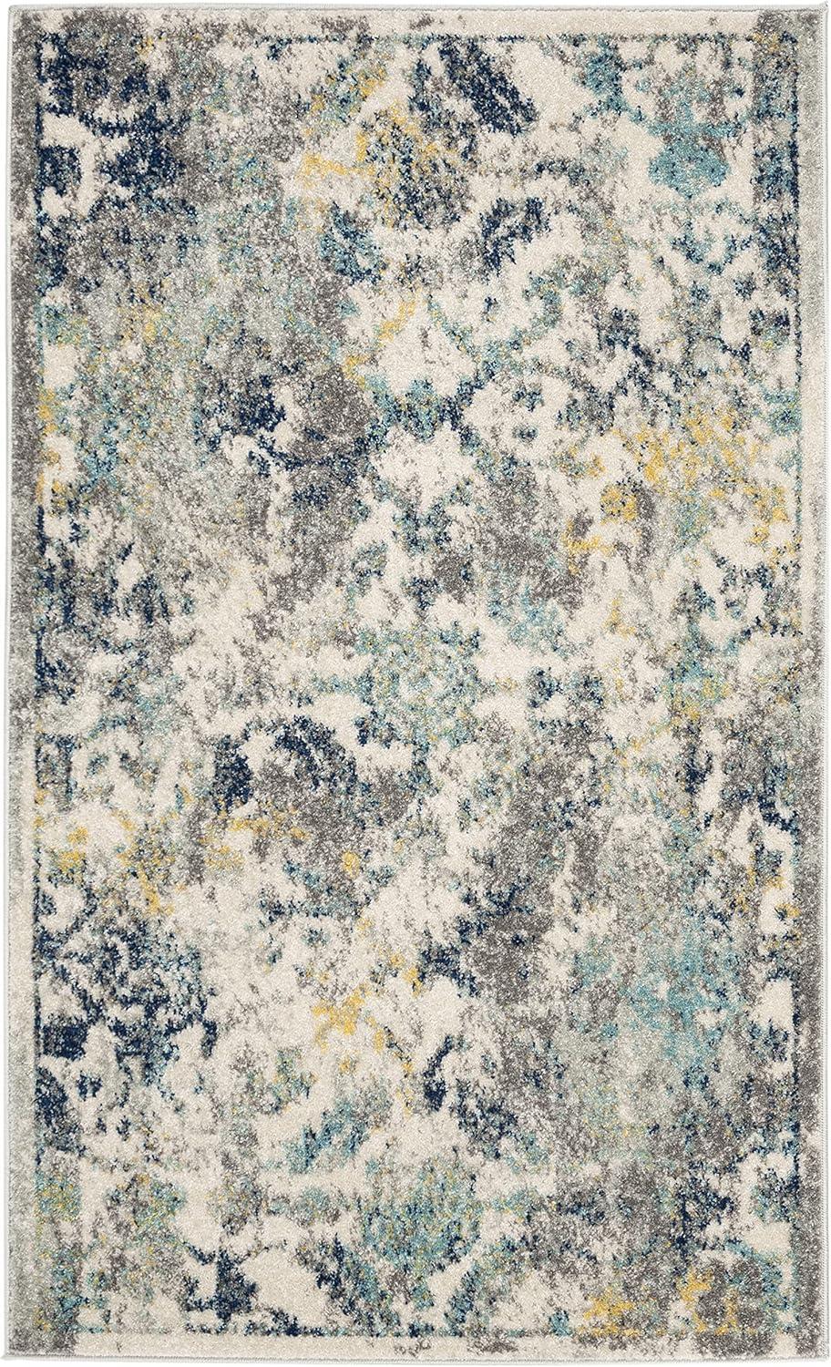 image:imageSAFAVIEH Madison Collection Area Rug 53 x 76 Ivory amp Blue Boho Chic Distressed Design NonShedding amp Easy Care Ideal for High Traffic Areas in Living Room Bedroom MAD159MIvoryBlue