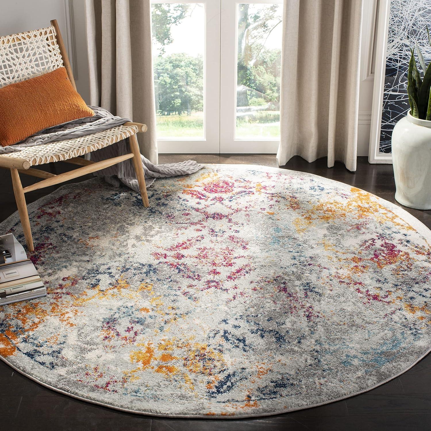 image:imageSAFAVIEH Madison Collection Area Rug 53 x 76 Ivory amp Blue Boho Chic Distressed Design NonShedding amp Easy Care Ideal for High Traffic Areas in Living Room Bedroom MAD159MLight GreyFuchsia