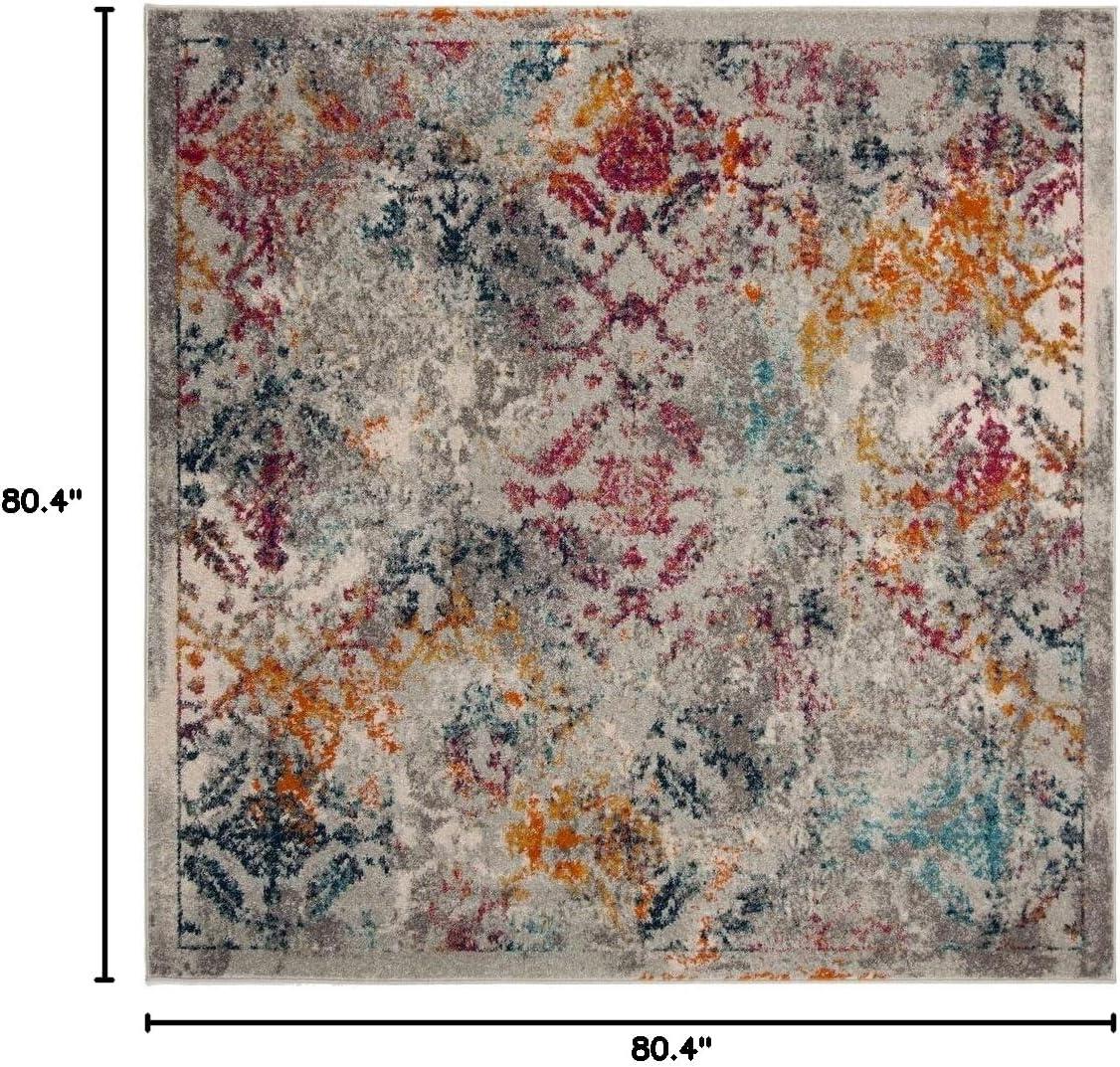 image:imageSAFAVIEH Madison Collection Area Rug 53 x 76 Ivory amp Blue Boho Chic Distressed Design NonShedding amp Easy Care Ideal for High Traffic Areas in Living Room Bedroom MAD159MLight GreyFuchsia