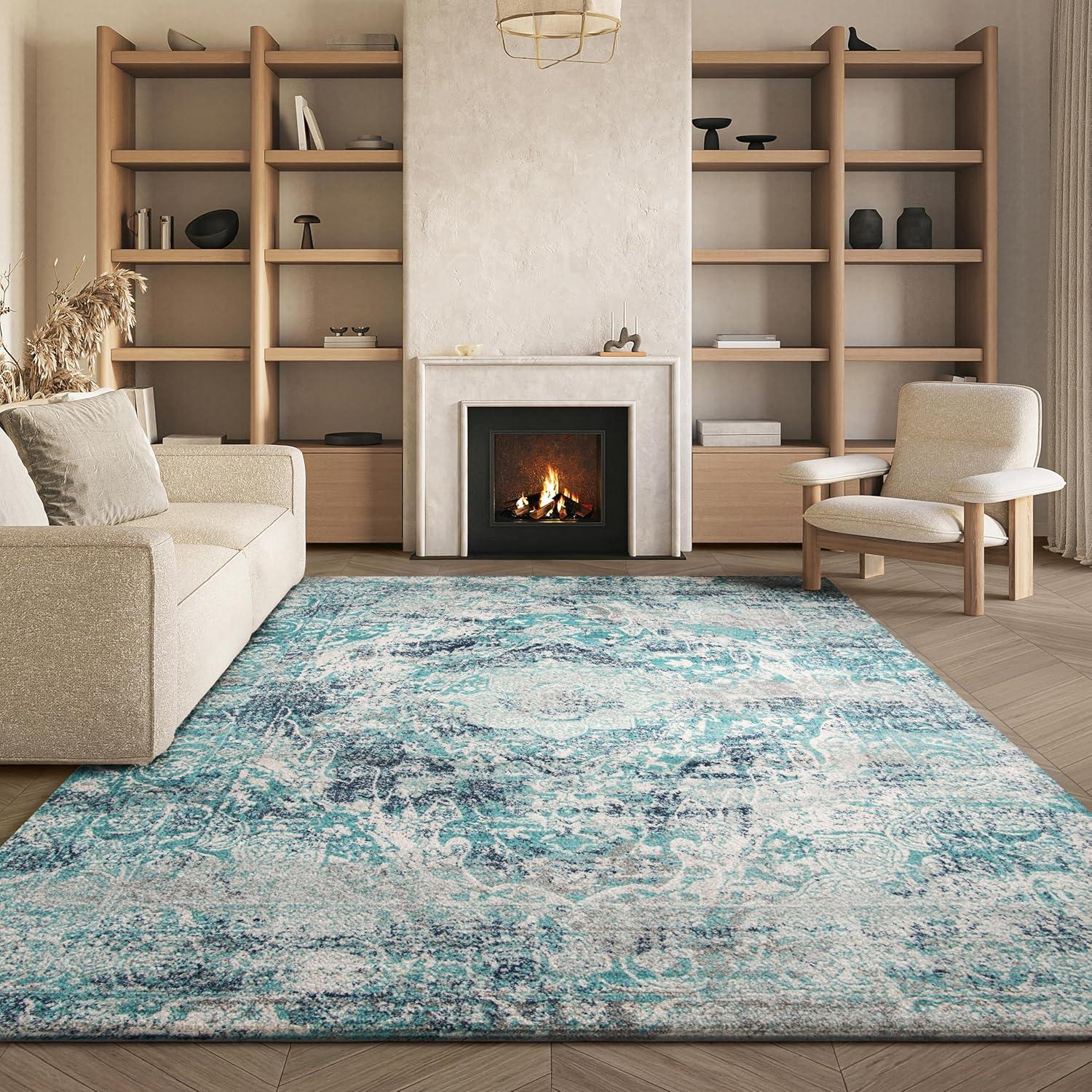 image:imageSAFAVIEH Madison Collection Area Rug 53 x 76 Ivory amp Blue Boho Chic Medallion Design NonShedding amp Easy Care Ideal for High Traffic Areas in Living Room Bedroom MAD152MIvoryBlue