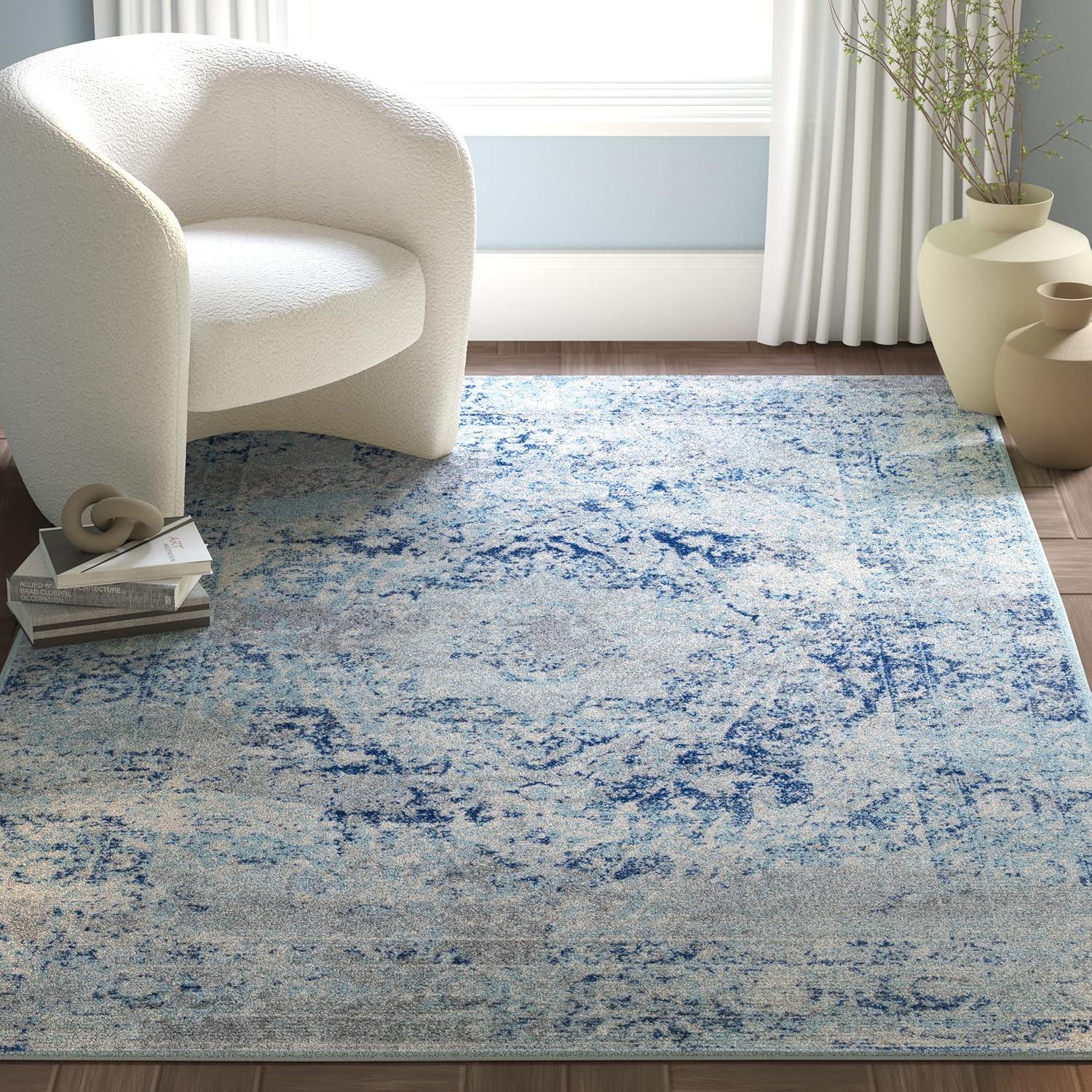 image:imageSAFAVIEH Madison Collection Area Rug 53 x 76 Ivory amp Blue Boho Chic Medallion Design NonShedding amp Easy Care Ideal for High Traffic Areas in Living Room Bedroom MAD152MIvoryBlue