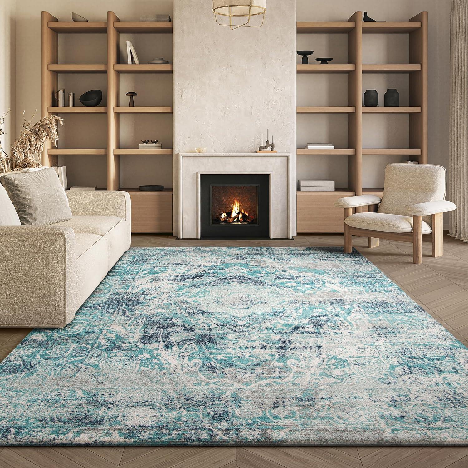 image:imageSAFAVIEH Madison Collection Area Rug 53 x 76 Ivory amp Blue Boho Chic Medallion Design NonShedding amp Easy Care Ideal for High Traffic Areas in Living Room Bedroom MAD152MIvoryBlue