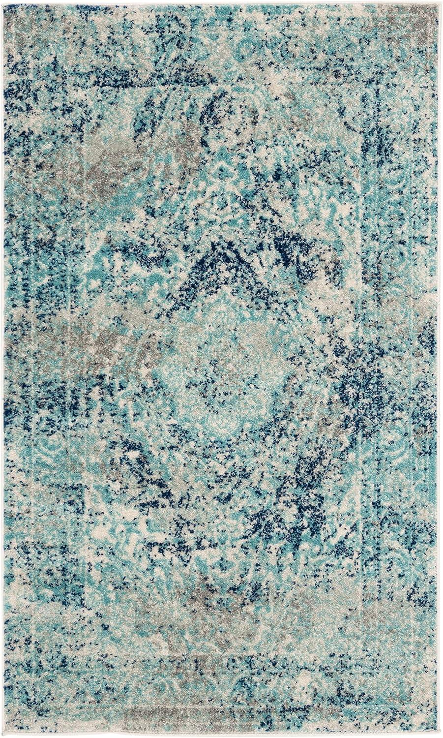 image:imageSAFAVIEH Madison Collection Area Rug 53 x 76 Ivory amp Blue Boho Chic Medallion Design NonShedding amp Easy Care Ideal for High Traffic Areas in Living Room Bedroom MAD152MIvoryBlue