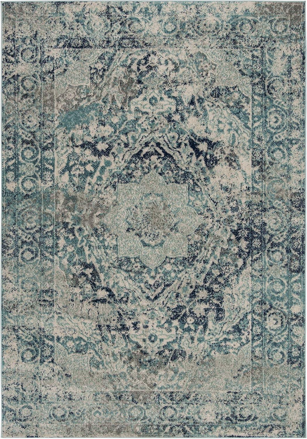 image:imageSAFAVIEH Madison Collection Area Rug 53 x 76 Ivory amp Blue Boho Chic Medallion Design NonShedding amp Easy Care Ideal for High Traffic Areas in Living Room Bedroom MAD152MIvoryBlue