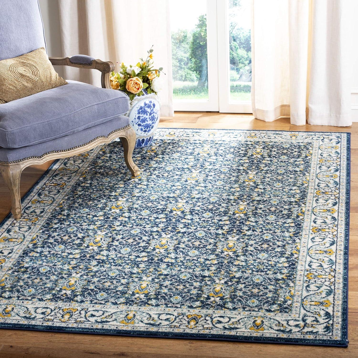 image:imageSAFAVIEH Madison Collection Area Rug 53 x 76 Ivory amp Navy Oriental Distressed Design NonShedding amp Easy Care Ideal for High Traffic Areas in Living Room Bedroom MAD151NNavyCreme