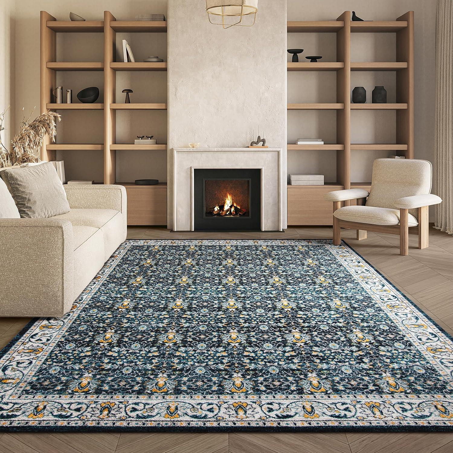 image:imageSAFAVIEH Madison Collection Area Rug 53 x 76 Ivory amp Navy Oriental Distressed Design NonShedding amp Easy Care Ideal for High Traffic Areas in Living Room Bedroom MAD151NNavyCreme