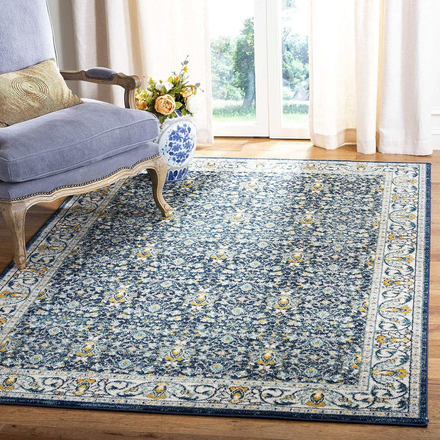 image:imageSAFAVIEH Madison Collection Area Rug 53 x 76 Ivory amp Navy Oriental Distressed Design NonShedding amp Easy Care Ideal for High Traffic Areas in Living Room Bedroom MAD151NNavyCreme