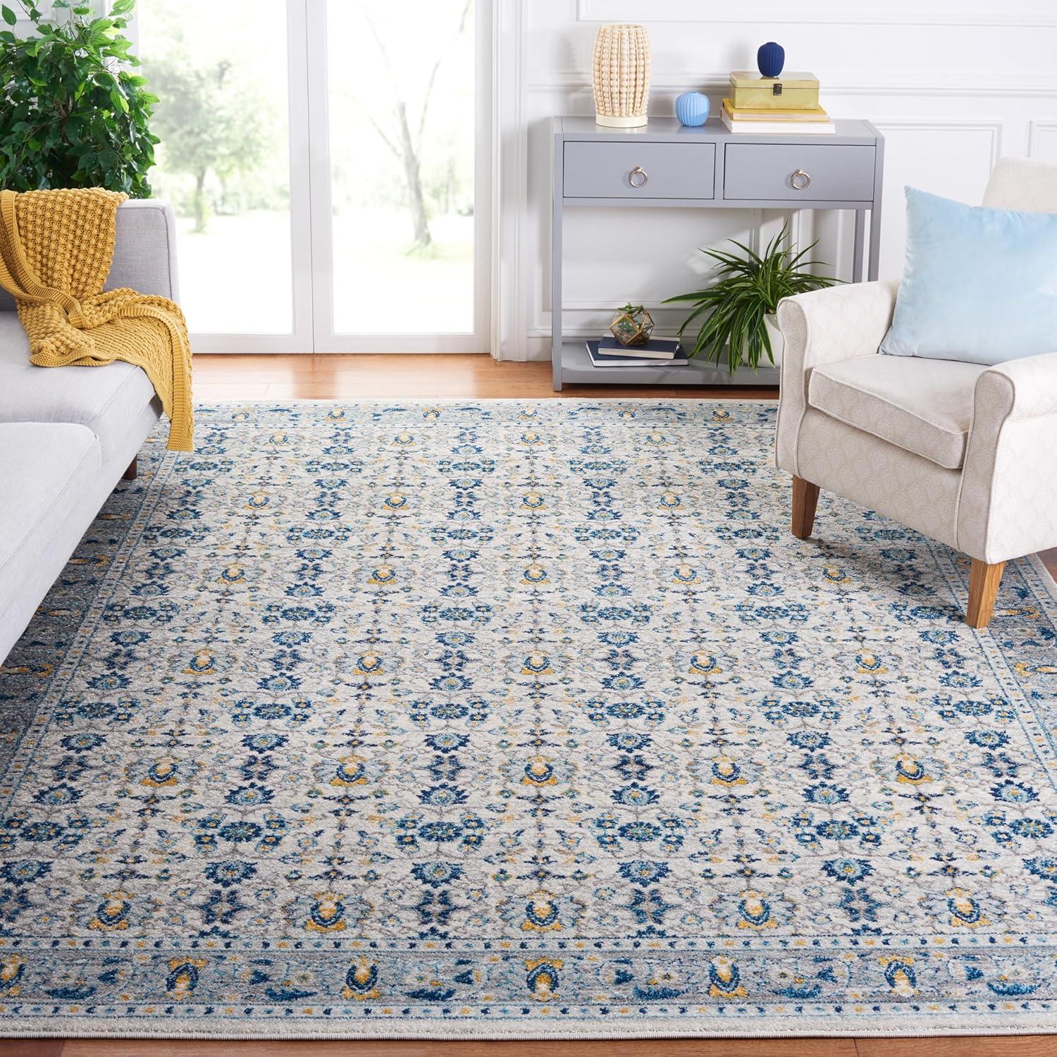 image:imageSAFAVIEH Madison Collection Area Rug 53 x 76 Ivory amp Navy Oriental Distressed Design NonShedding amp Easy Care Ideal for High Traffic Areas in Living Room Bedroom MAD151NIvoryNavy