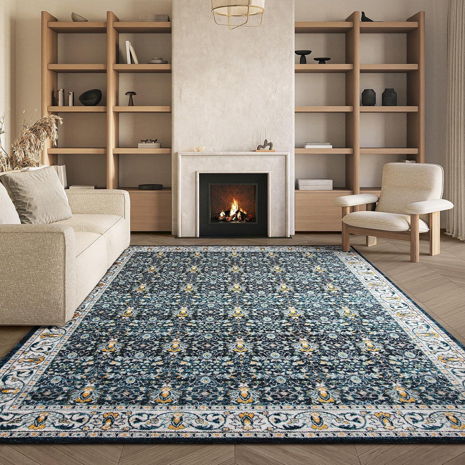 image:imageSAFAVIEH Madison Collection Area Rug 53 x 76 Ivory amp Navy Oriental Distressed Design NonShedding amp Easy Care Ideal for High Traffic Areas in Living Room Bedroom MAD151NNavyCreme
