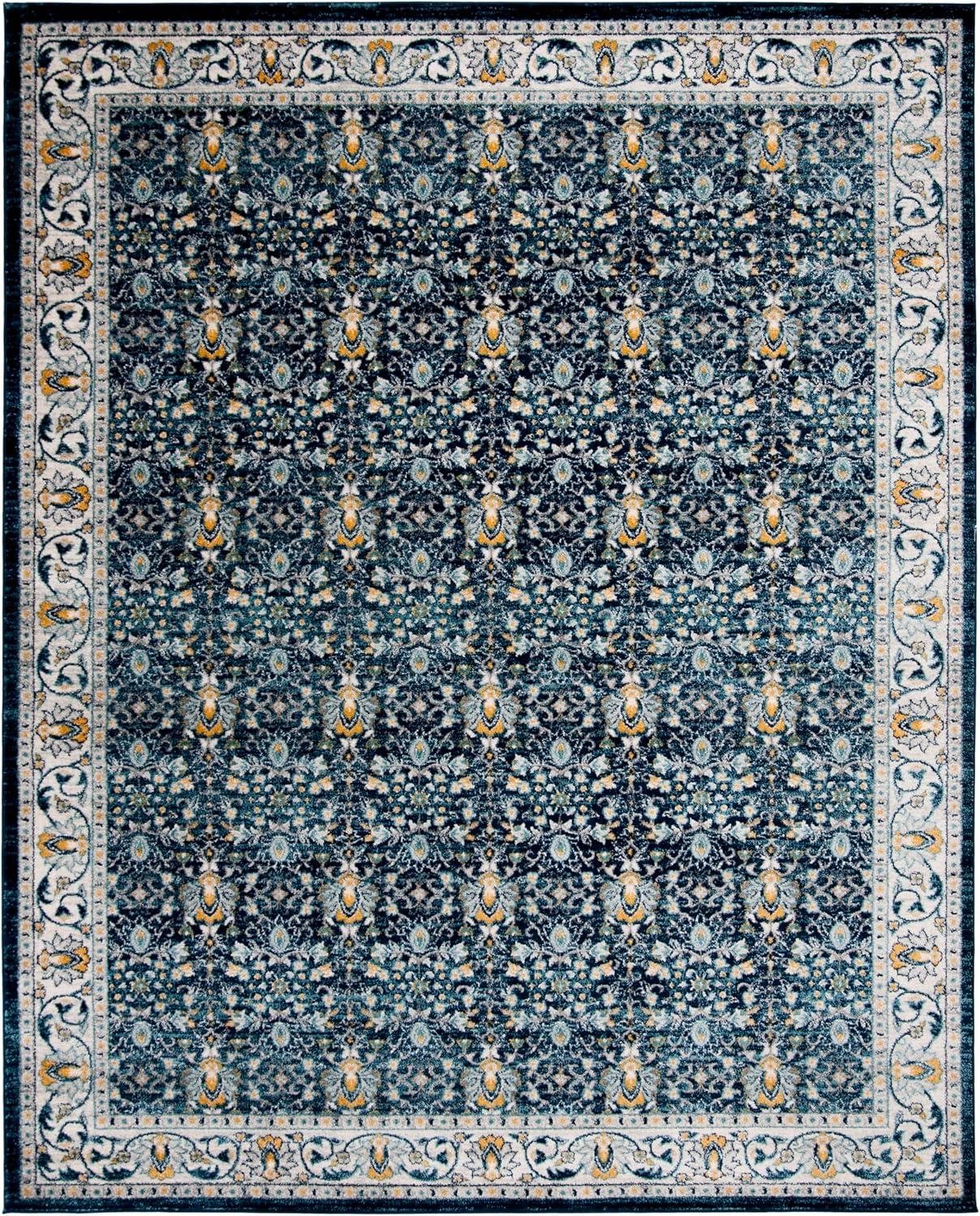 image:imageSAFAVIEH Madison Collection Area Rug 53 x 76 Ivory amp Navy Oriental Distressed Design NonShedding amp Easy Care Ideal for High Traffic Areas in Living Room Bedroom MAD151NNavyCreme