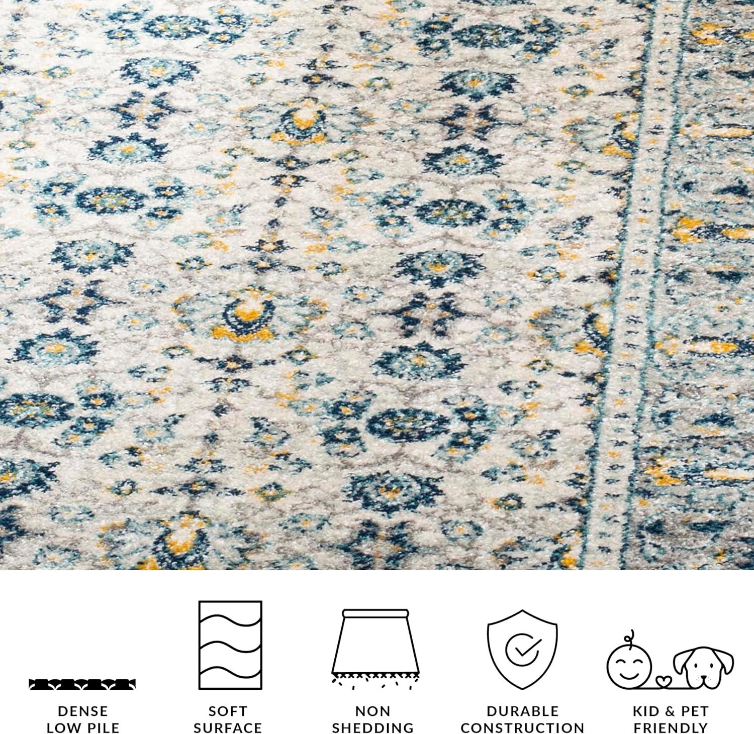 image:imageSAFAVIEH Madison Collection Area Rug 53 x 76 Ivory amp Navy Oriental Distressed Design NonShedding amp Easy Care Ideal for High Traffic Areas in Living Room Bedroom MAD151NIvoryNavy