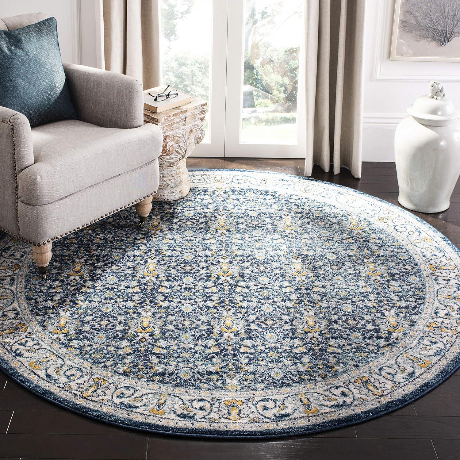 image:imageSAFAVIEH Madison Collection Area Rug 53 x 76 Ivory amp Navy Oriental Distressed Design NonShedding amp Easy Care Ideal for High Traffic Areas in Living Room Bedroom MAD151NNavyCreme