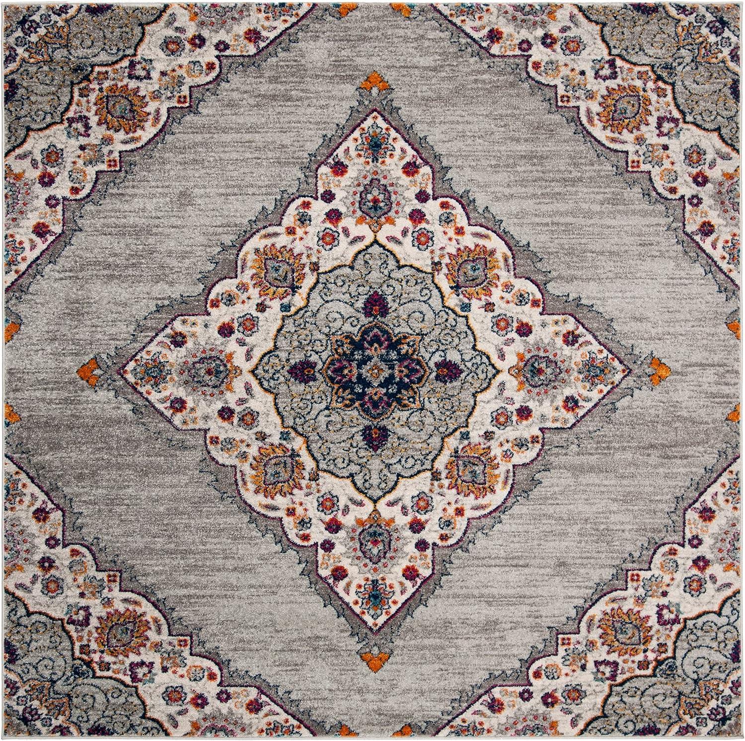 image:imageSAFAVIEH Madison Collection Area Rug 53 x 76 Light Grey amp Blue Boho Chic Medallion Design NonShedding amp Easy Care Ideal for High Traffic Areas in Living Room Bedroom MAD153FLight GreyFuchsia